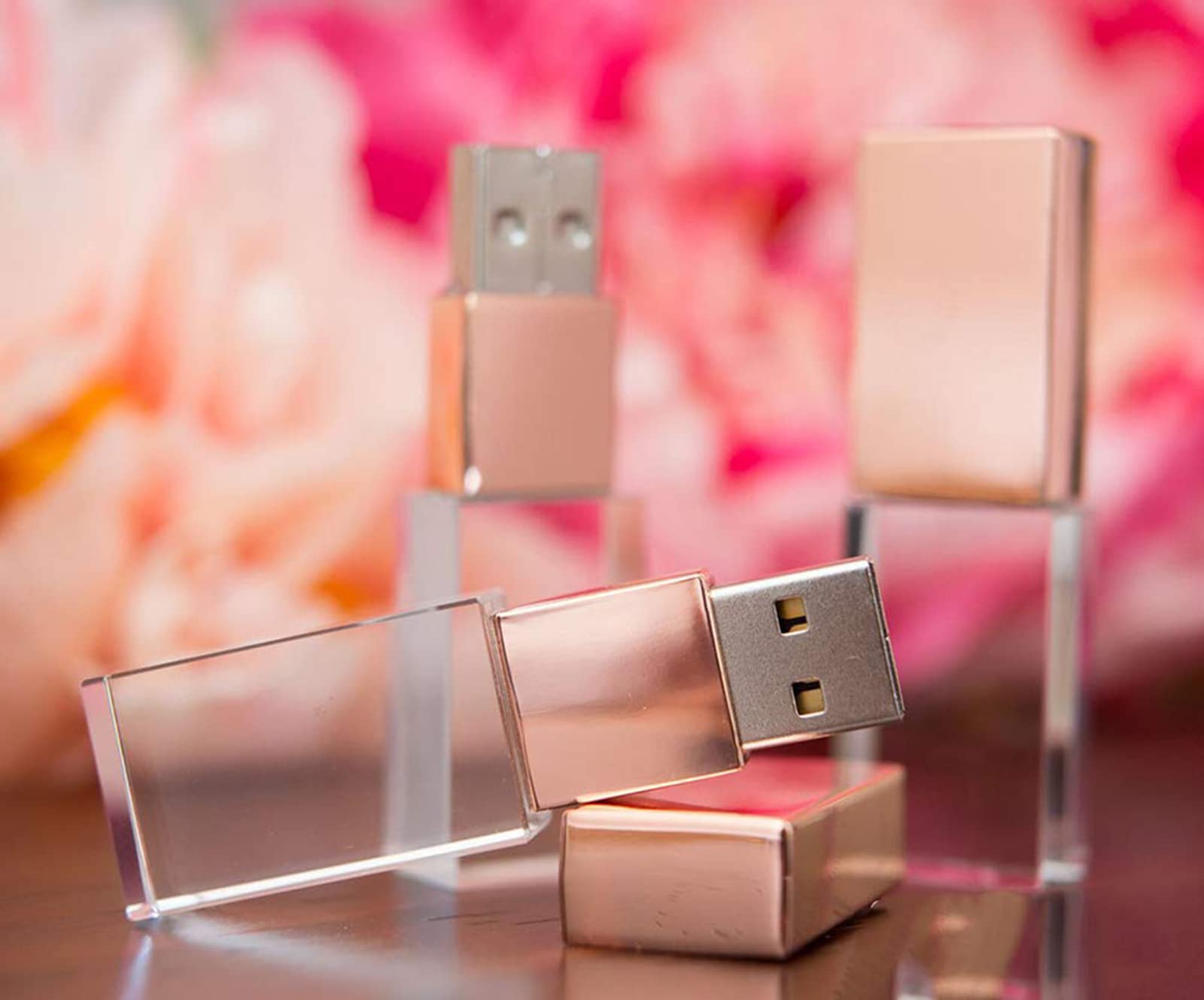 Laak 64Gb Crystal Transparent Rectangle Genuine Blink Flash Drive Usb 3.0 Wedding Gift Pendrive, Pink