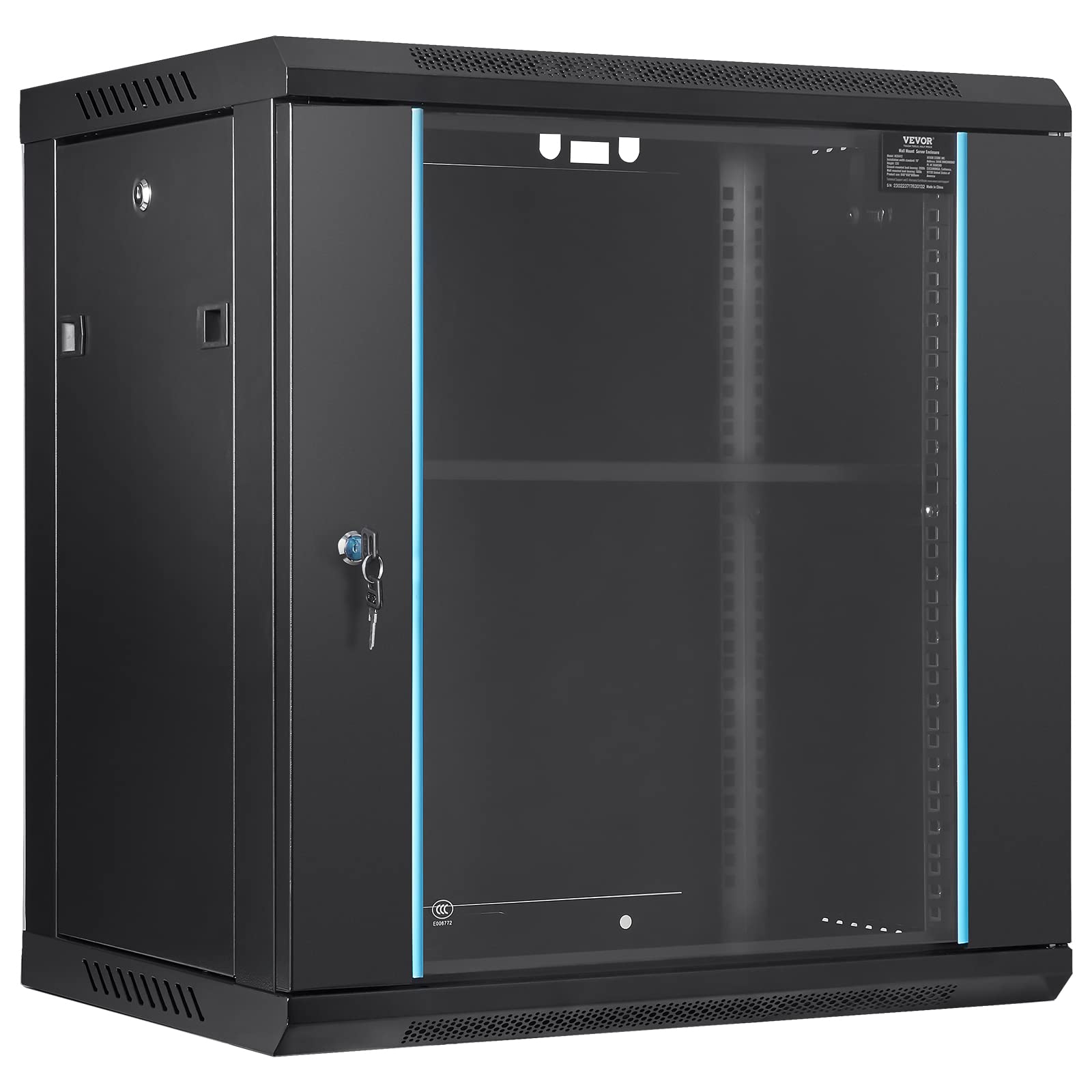Vevor 12U Wall Mount Network Cabinet, 15.5'' Deep Server Rack Cabinet Enclosure, 200 Lbs Max. Ground Mounted Load Capacity, With Locking Glass Door Side Panels, For It Equipment, A/V Devices