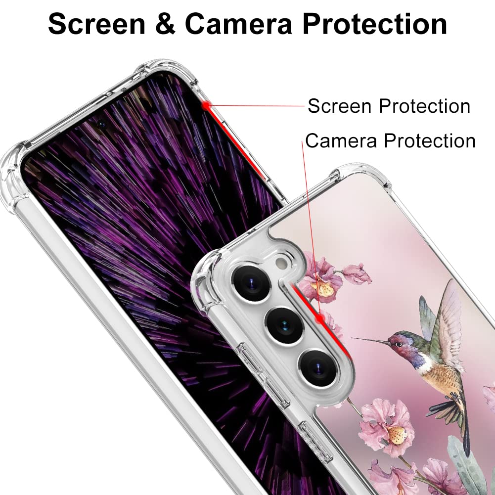 OOK Phone Case Compatible Samsung Galaxy S23 Plus 5G Pink Hummingbird Pattern Flexible TPU Shockproof Anti-Scratch with Ring Kickstand