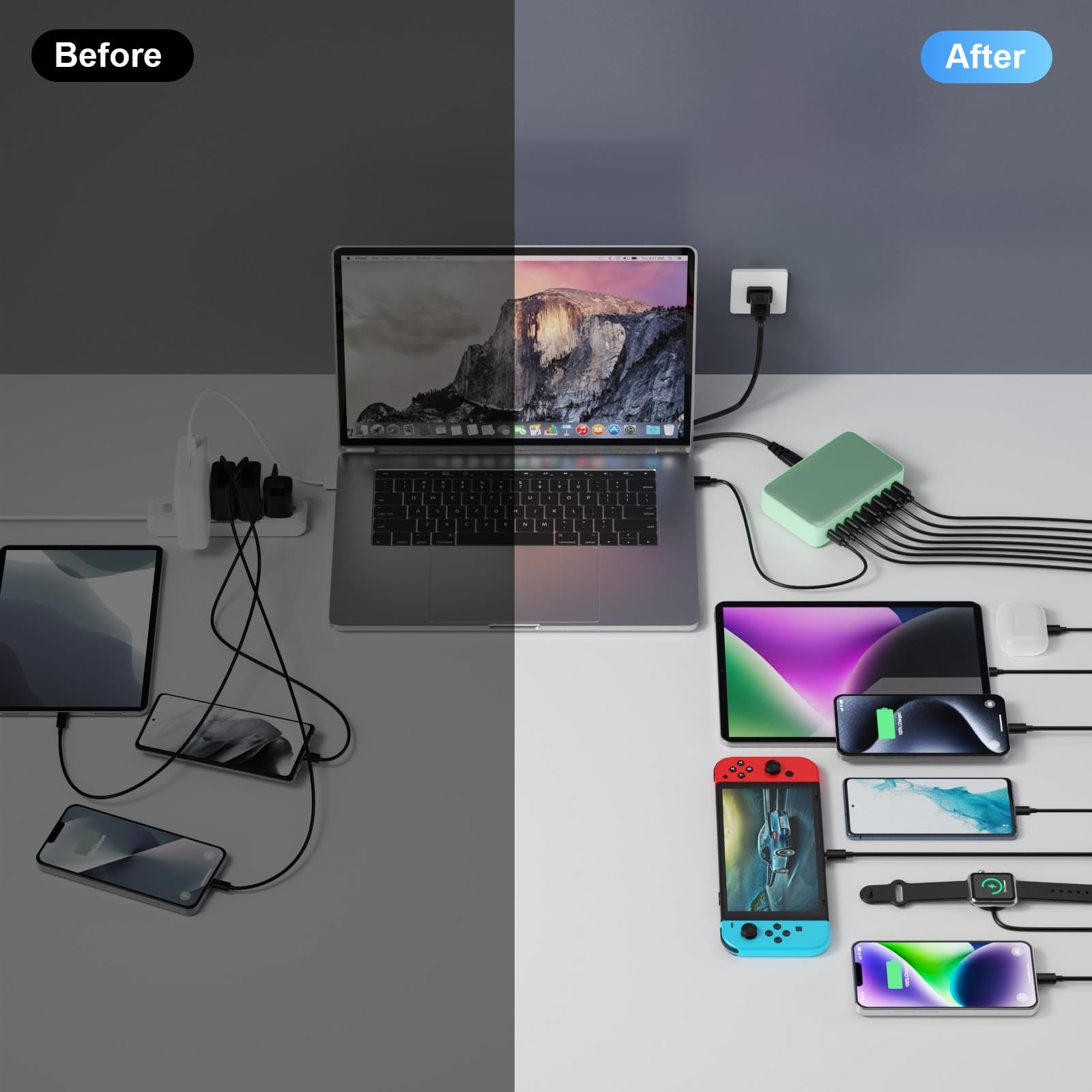 Usb C Charger 105W Usb C Charger Block,Upgraded Gan Iii 8 Port Fast Charging Station Hub,Pd 65W Laptop Charger Adapter Compatibl