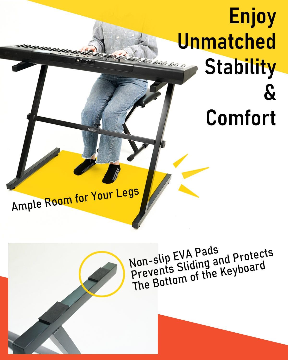 Stage Rocker Z Style Keyboard Stand W/ Adjustable Width. Sturdy & Durable Digital Piano Stand For A 61/88 Key Keyboard. Easy To