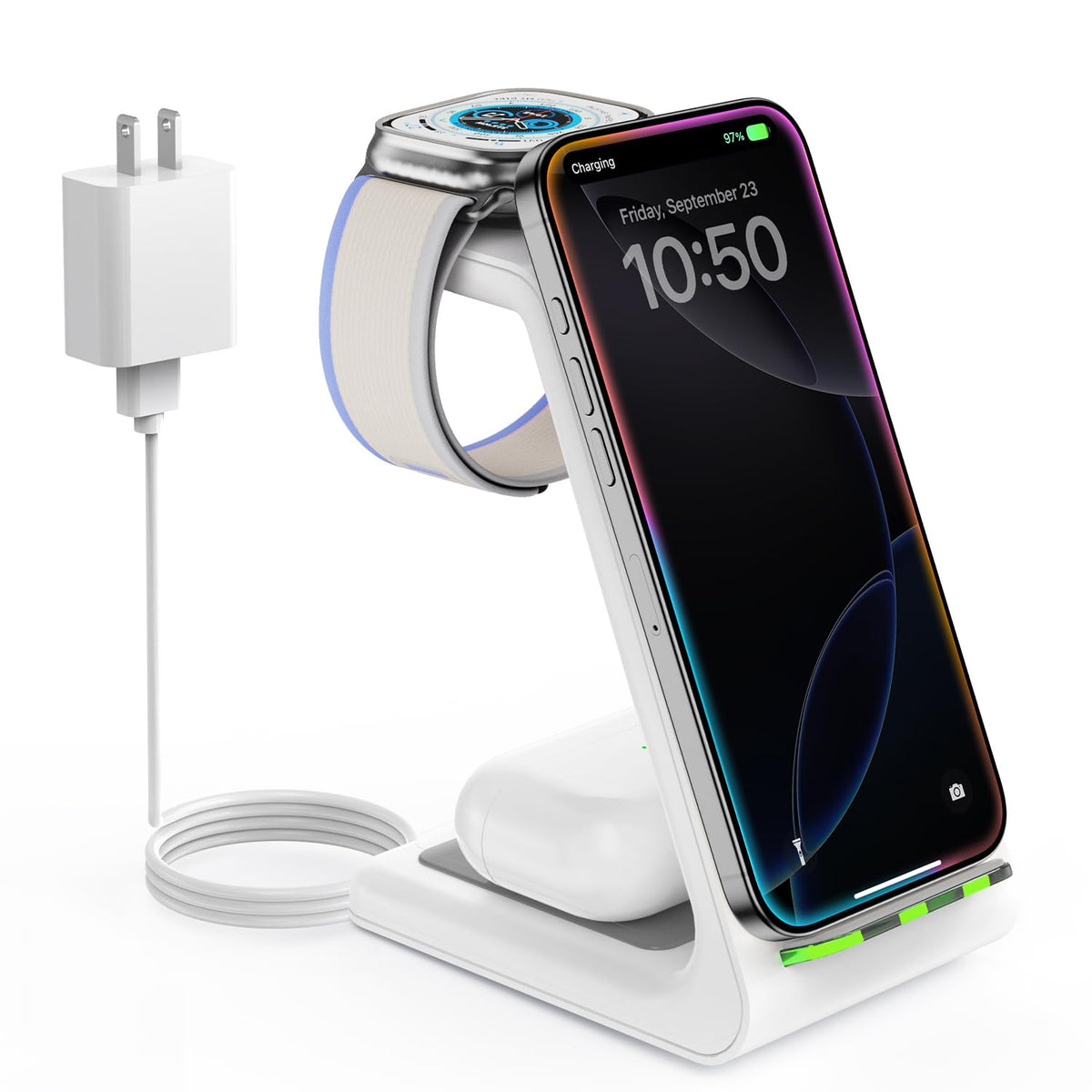 Wireless Charging Station For Apple, 3 In 1 Wireless Charger Stand Dock Watch And Phone Charger Station For Iphone 16 15-12 Pro 