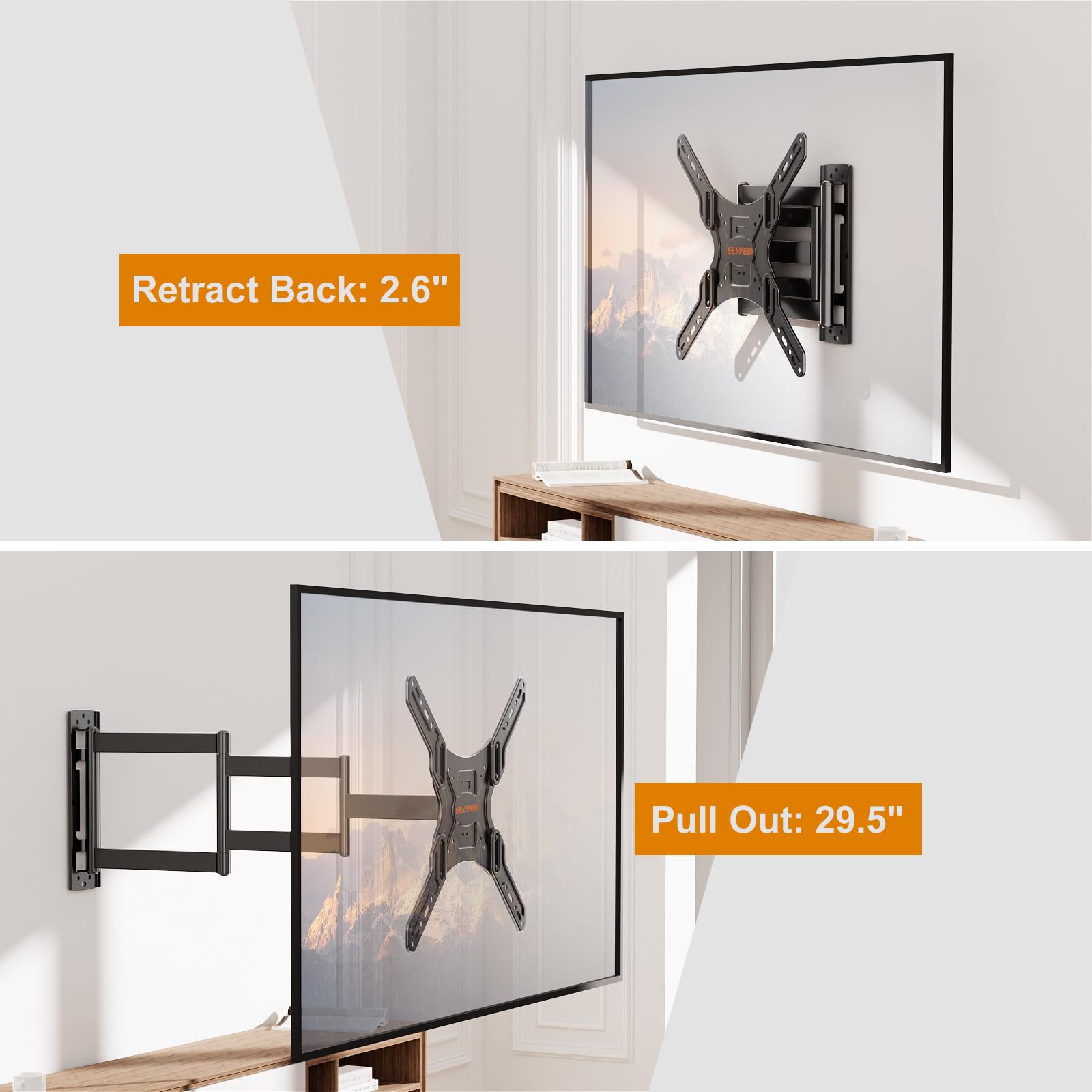 Elived Long Arm Tv Wall Mount For Most 26 60 Inch Tvs, 29.5 Inch Long Extension Tv Mount Swivel And Tilt, Full Motion Wall Mount