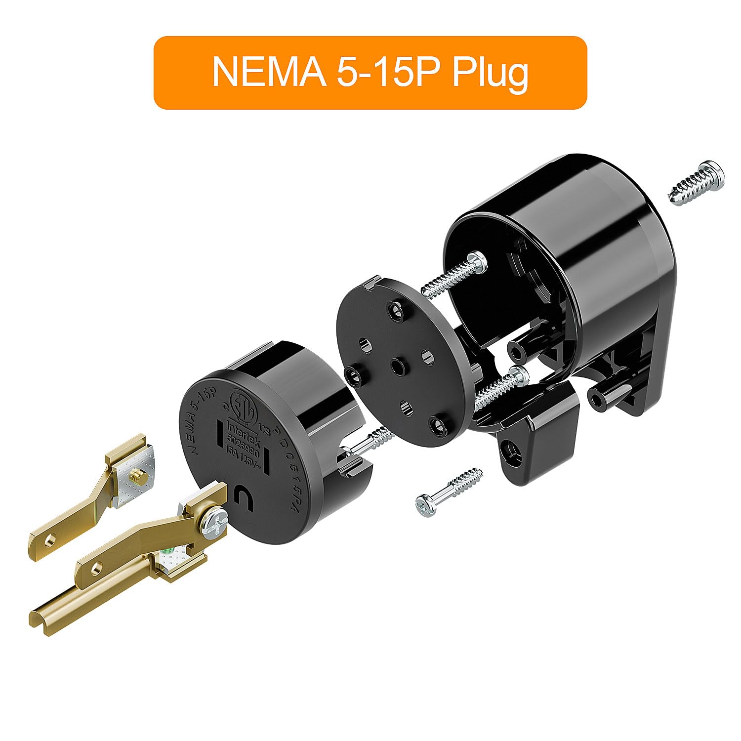 Winxus Right Angle 3 Prong Ac Power Adapter   2 Pack Nema 5 15P Rewirable Plug, 15A 125V Household Diy Plug, 12 Directions Male