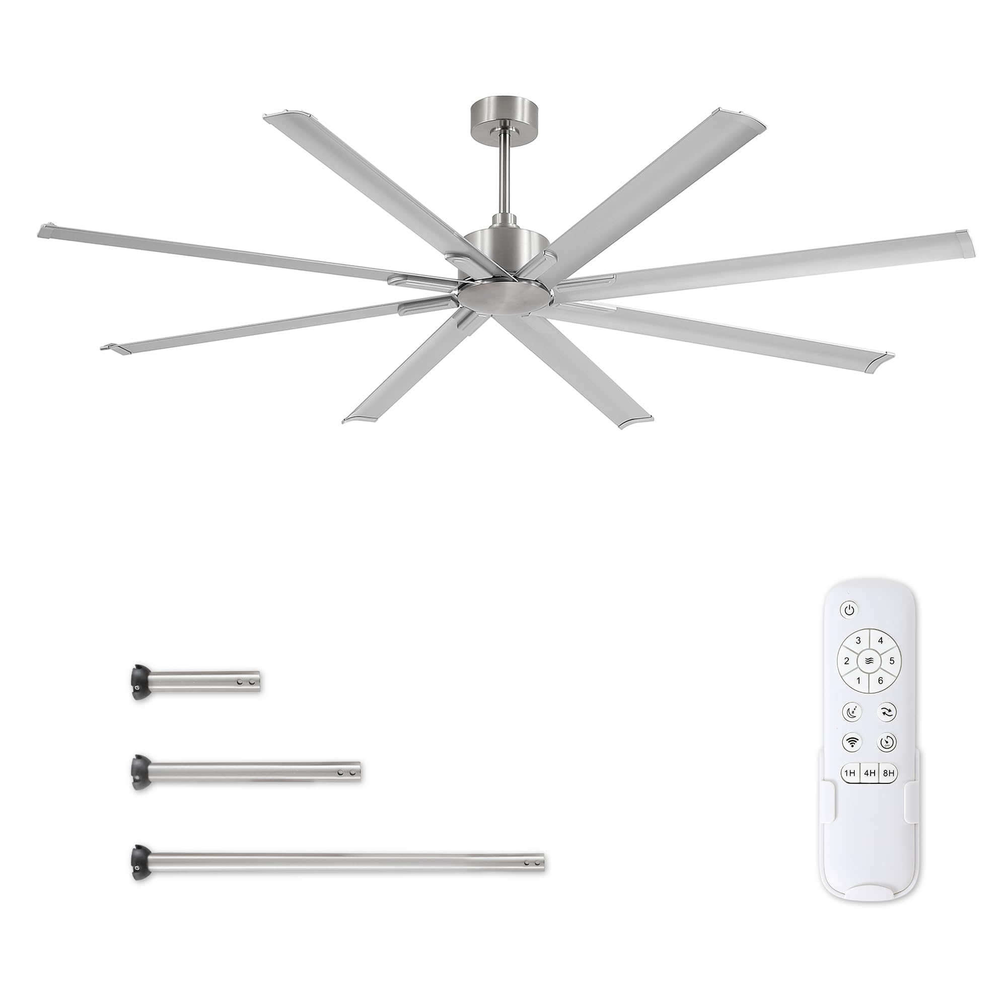 ZMISHIBO 84 Inch Industrial DC Motor Ceiling Fan, Large Ceiling Fan with 8 Reversible Blades, 3 Downrods, 6-Speed Remote Control