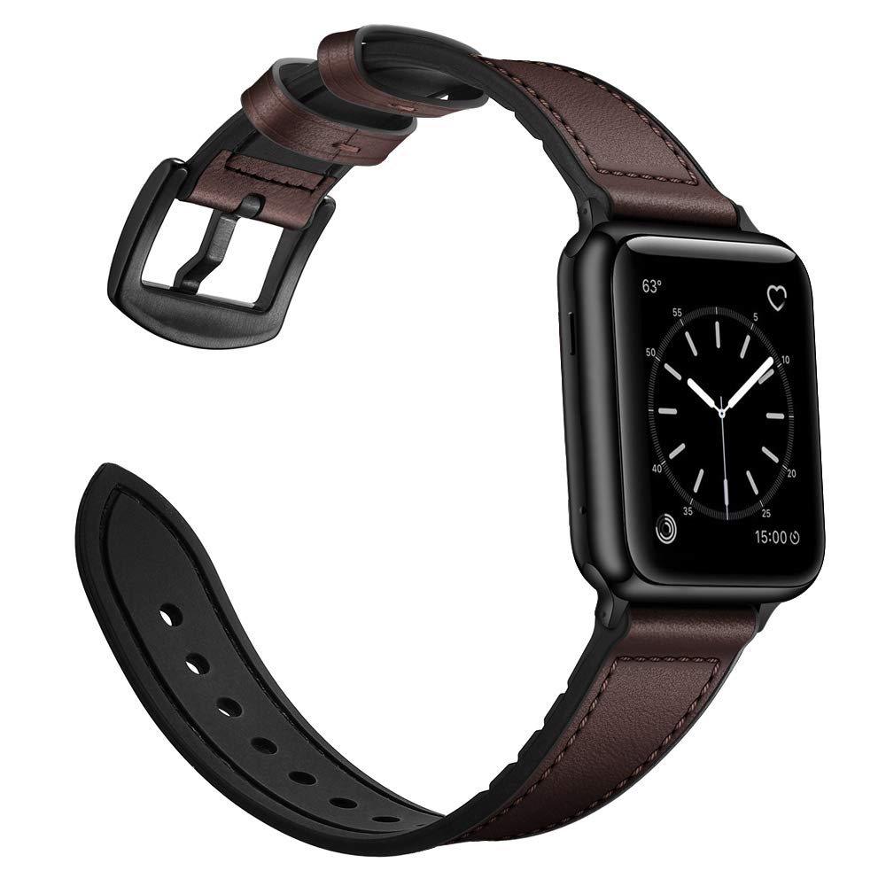 Ouheng Compatible With Apple Watch Band 49Mm 45Mm 44Mm 42Mm, Sweatproof Genuine Leather And Rubber Hybrid Band For Iwatch Ultra