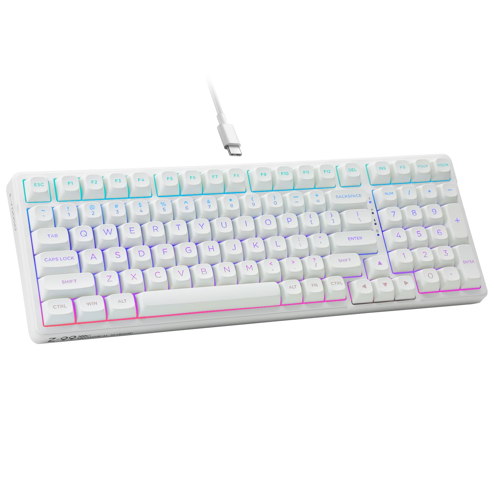 Huo Ji E Yooso Creamy Mechanical Keyboard Wired, Hot Swappable, Pre Lubed Linear Switches, Gasket Structure With Sound Dampening Foam, Rgb Backlit, 99 Keys Custom Gaming Keyboard For Pc/Mac,White