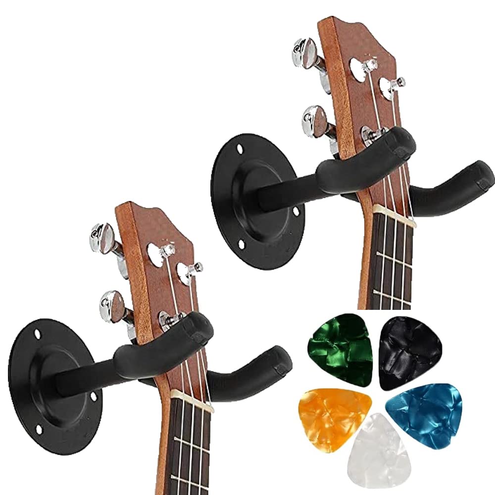 Flare Guitar Stand Wall Mount  Metal Display Bracket Hanger For Acoustic, Bass & Ukulele  Pack Of 2 With 5 Bonus Picks