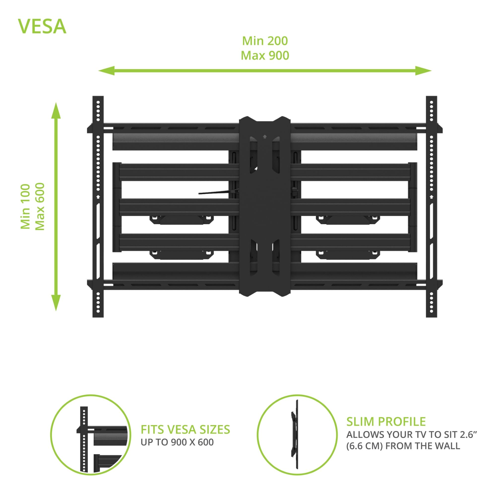 Kanto Pmx800 Pro Series Full Motion Articulating Tv Wall Mount For 55''   120'' Tvs | Adjustable Horizontal Offset | Integrated