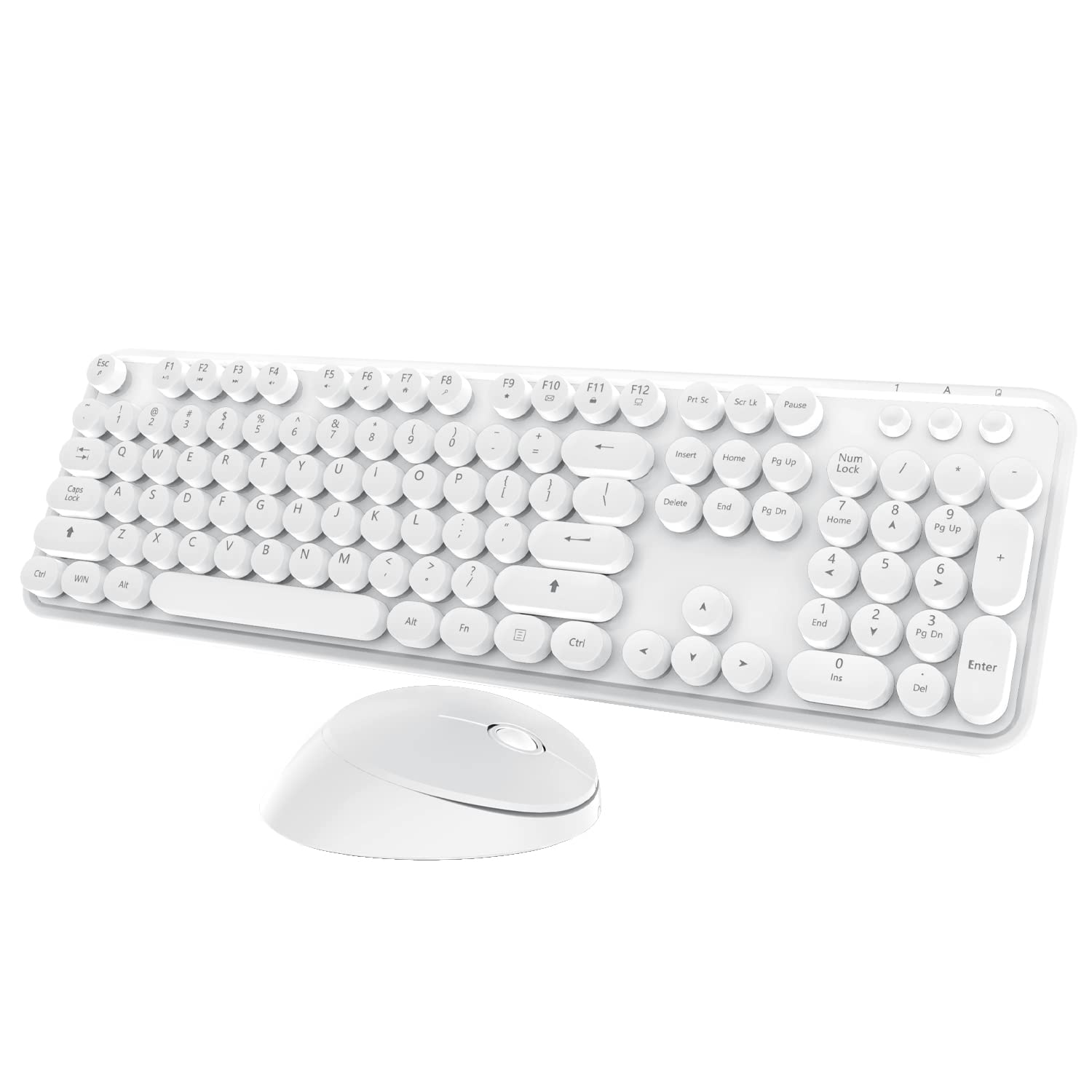 Wireless Keyboard Mouse Combo, 104 Keys Cute White Keyboard With Number Pad & Mouse For Windows, Computer, Pc, Notebook, Laptop 