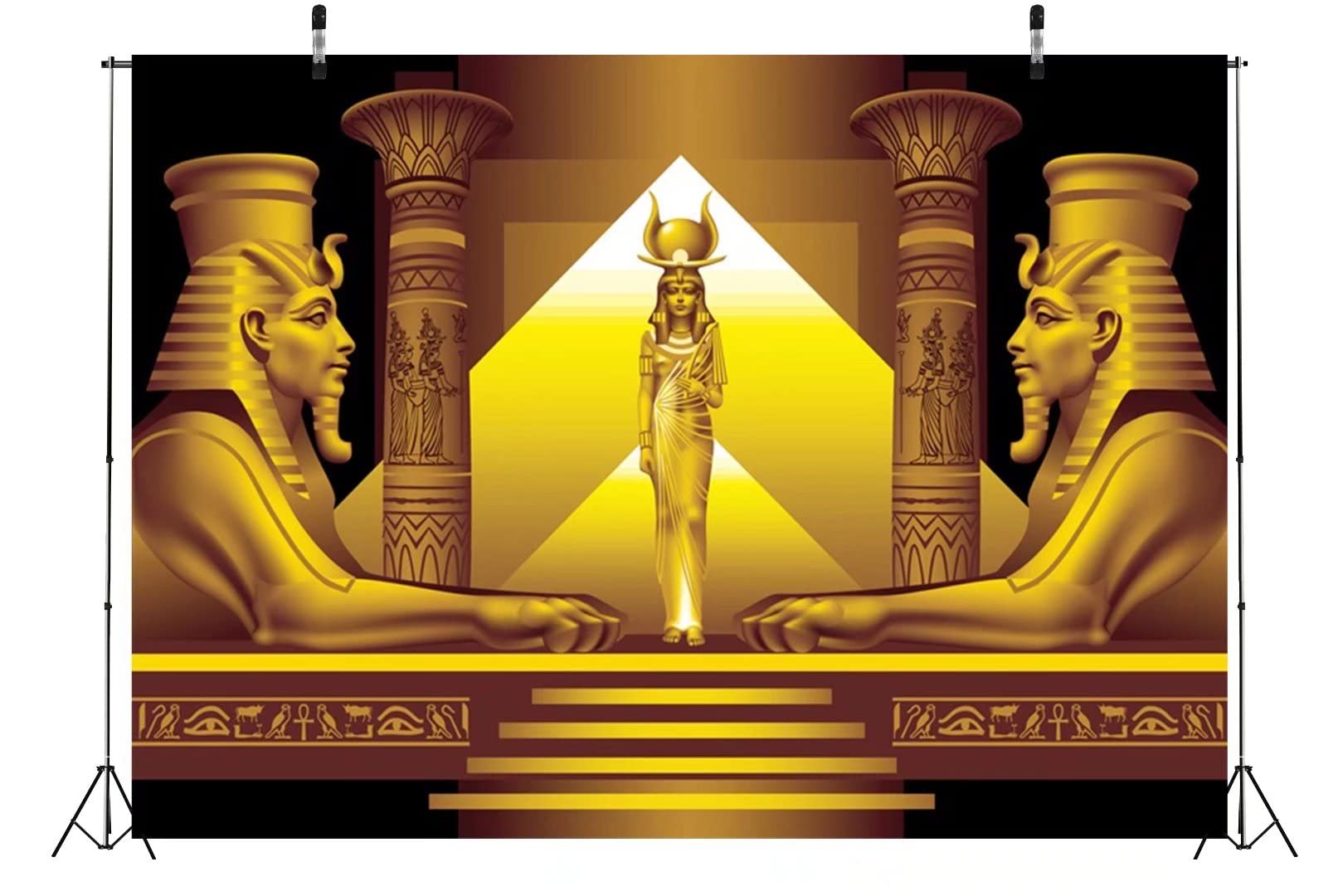 Beleco 7X5Ft Fabric Golden Egypt Temple Backdrop Palace Hall Stairway Egyptian Pyramid Pharaoh Sphinx Egypt Queen Cleopatra Phot