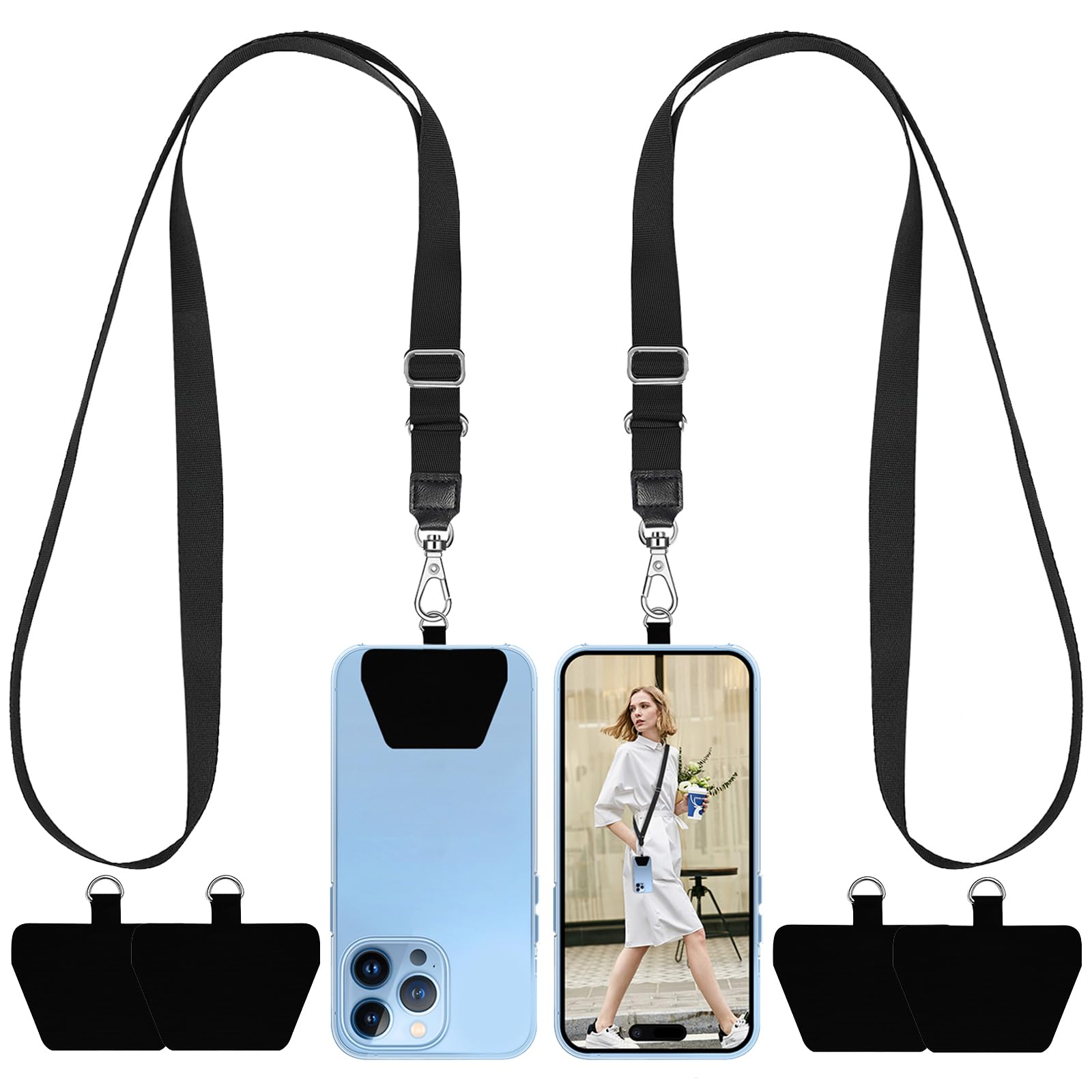SHANSHUI 2 Pack Phone Lanyard, 4X Durable Pads Universal Nylon Cell Phone Neck & Crossbody Adjustable Cell Phone Lanyard Tether 