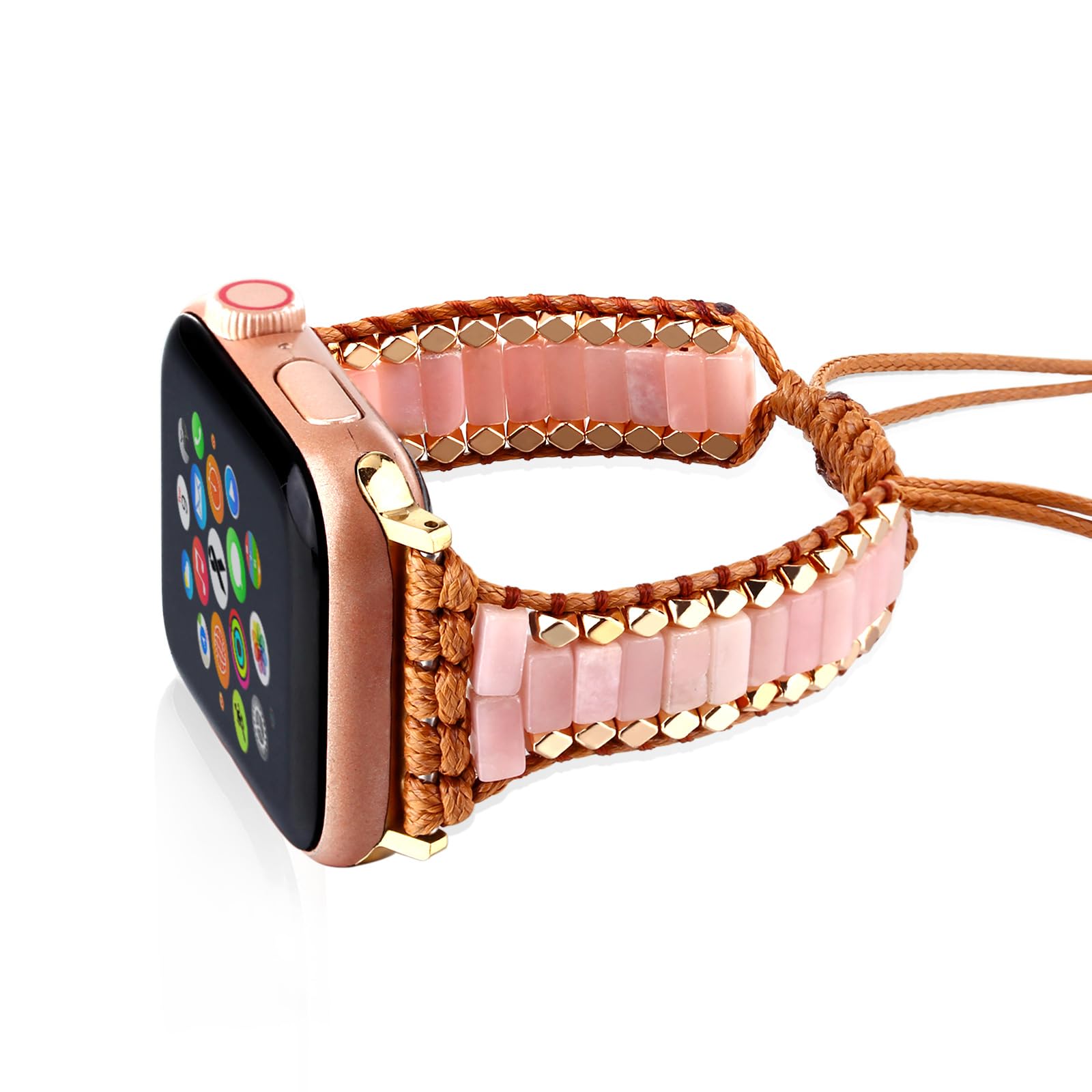 Fivoilin Handmade Chakra Energy Band Compatible with Apple Watch Band 42mm/44mm/45mm/49mm Women, Healing Crystal Rose Quartz Wri