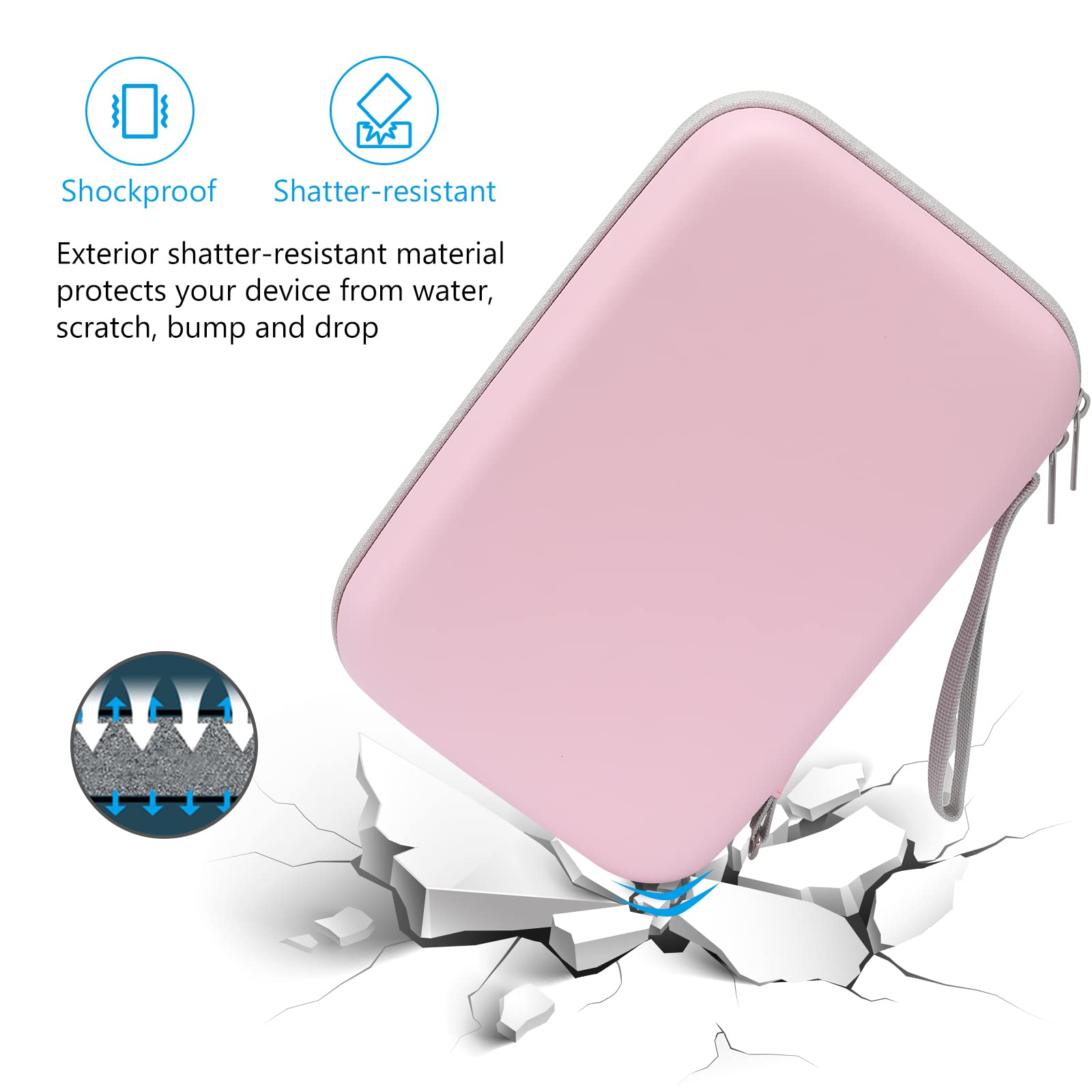 Procase Hard Travel Electronic Organizer Case For Macbook Power Adapter Chargers Cables Power Bank Apple Magic Mouse Apple Pencil Usb Flash Disk Sd Card Small Portable Accessories Bag  L, Rosegold