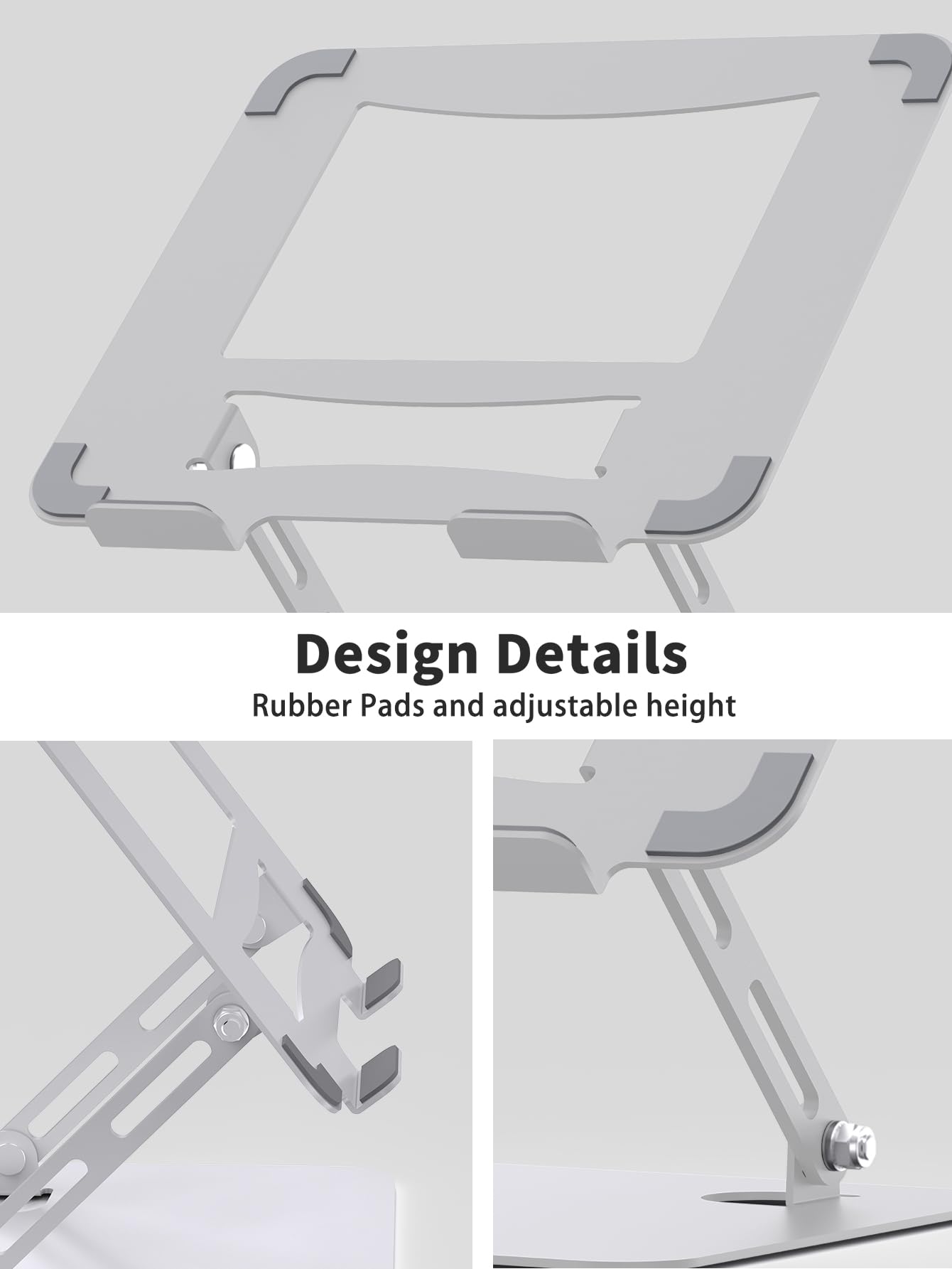 Soundance Laptop Stand For Desk With Stable Heavy Base, Adjustable Height Multi Angle, Ergonomic Metal Riser Holder, Foldable Mount Elevator, Compatible With 10 To 15.6 Inches Pc Computer, Silver
