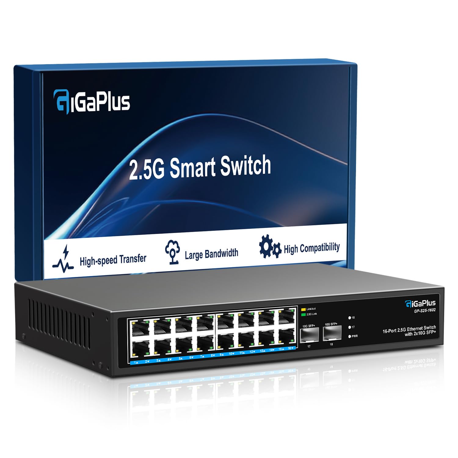 18 Port 2.5Gb Unmanaged Ethernet Switch With 16* 2.5G Base T Ports, 2* 10G Sfp+ Ports. Gigaplus 2.5Gbps Network Switch For 2.5Gb