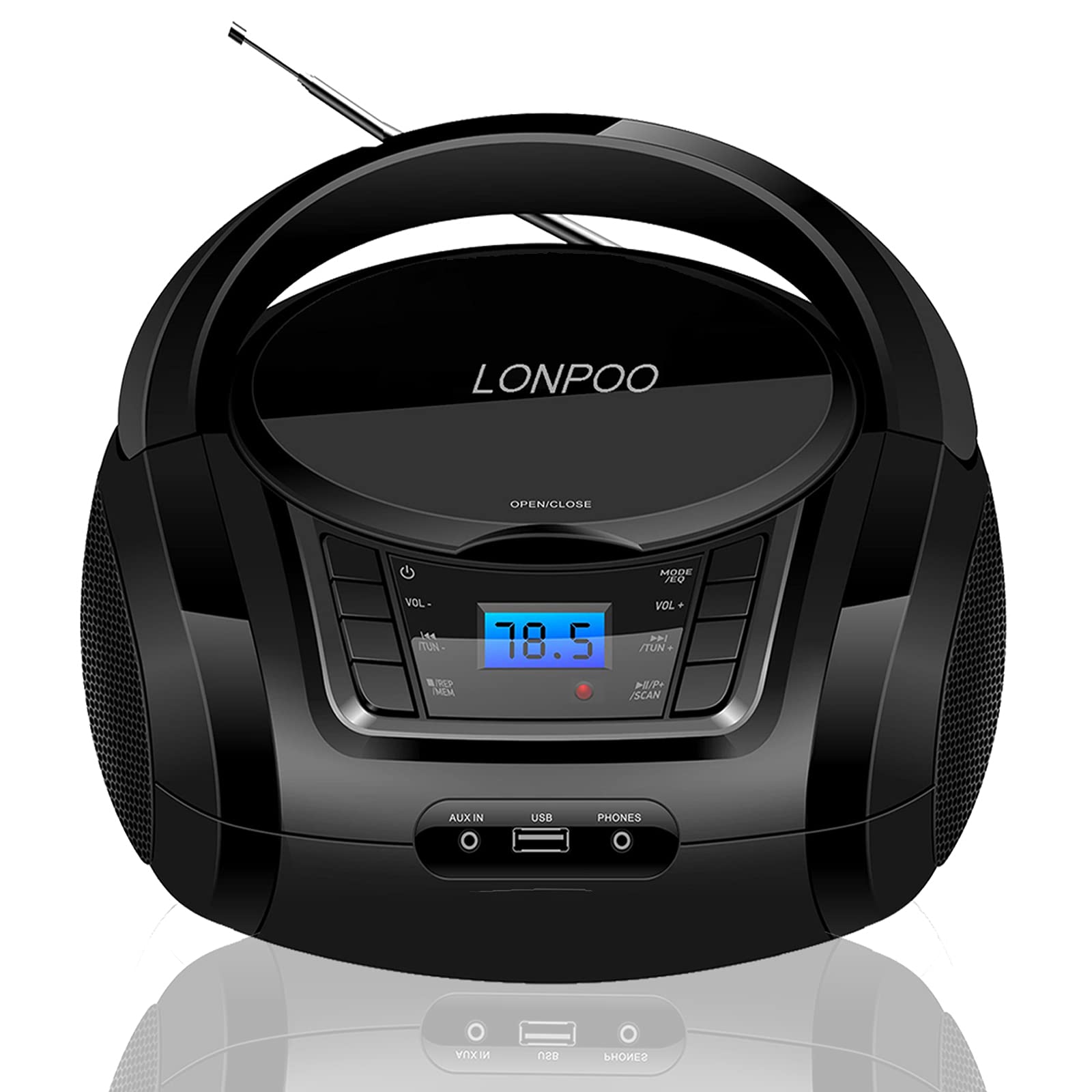 Lonpoo Cd Player Portable Boombox With Fm Radio/Usb/Bluetooth/Aux Input And Earphone Jack Output, Stereo Sound Speaker & Audio P