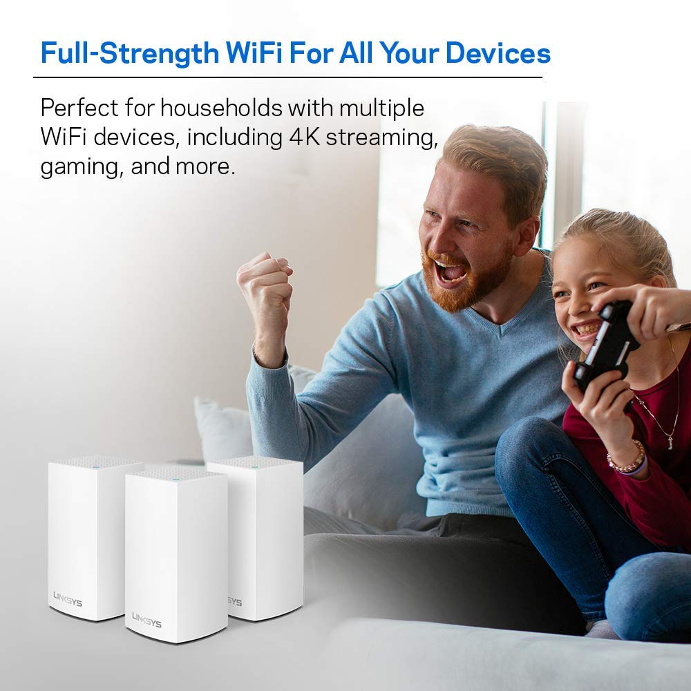 Linksys Velop Mesh Home Wifi System, 4,500 Sq. Ft Coverage, 30+ Devices, Speeds Up To (Ac1300) 1.3Gbps   Whw0103