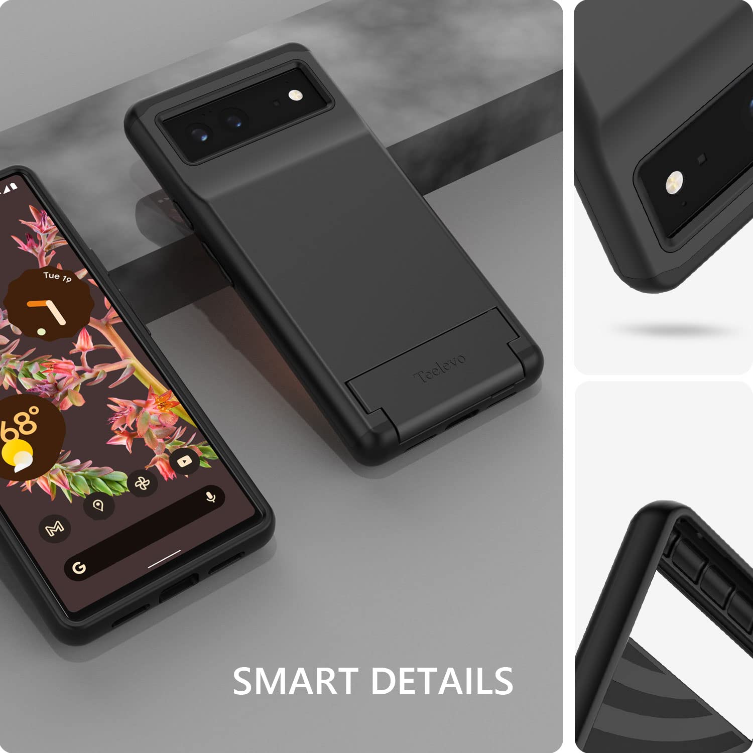 Teelevo Dual Layer Wallet Case For Google Pixel 6, Protective Case With 3 Card Storage For Google Pixel 6   Black