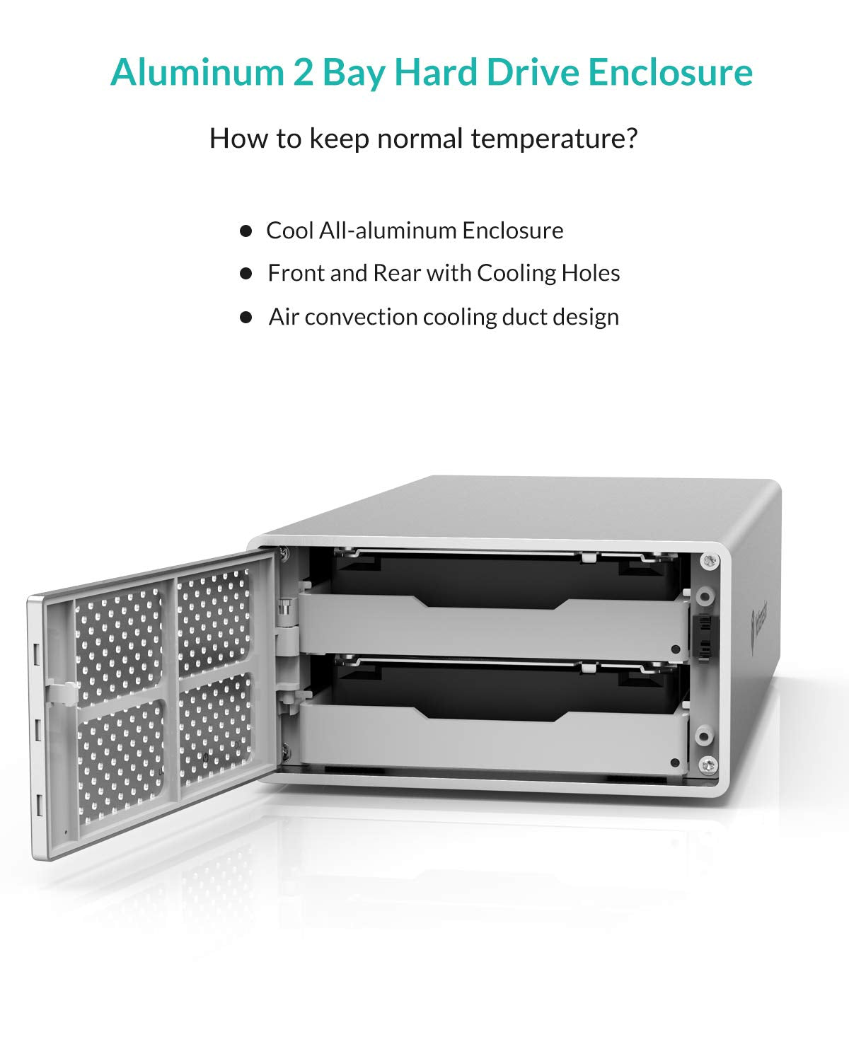 Yottamaster 2 Bay External Hard Drive Enclosure, Aluminum Usb3.0 3.5' Hdd Enclosure For 3.5 & 2.5 Inch Sata Hdd/Ssd, Support 32Tb(2X16Tb) Direct Attached Storage Das, Non Raid [Ps200U3]