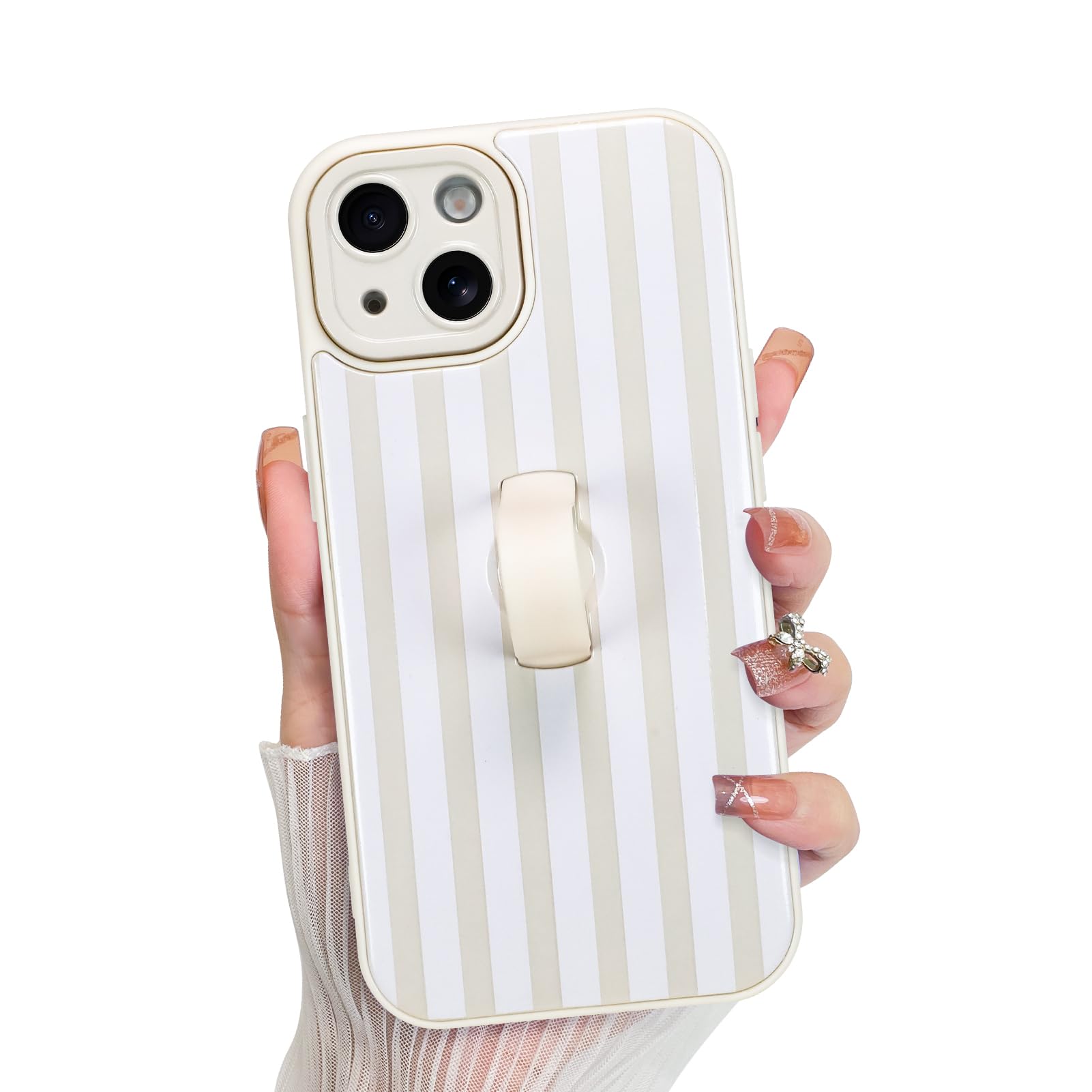 KANGHAR Compatible with iPhone 15 Case, Silicone Stripes Cute Pattern, Wristband Kickstand Camera Protection Soft Slim Cover for