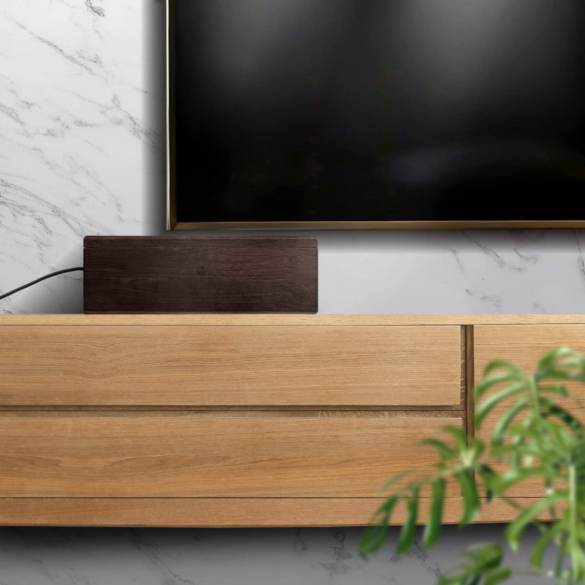 Homebliss Large Cable Management Box Cord Organizer Wood Black Walnut Style