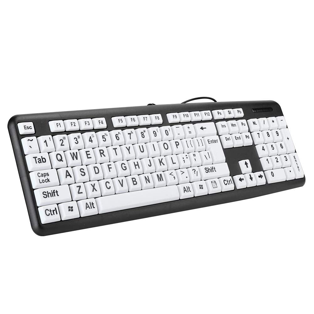 Large Print Computer Keyboard, 104 Keys Usb Wired Computer Keyboard Visually Impaired Individuals Wired Keyboard For Senior Citi