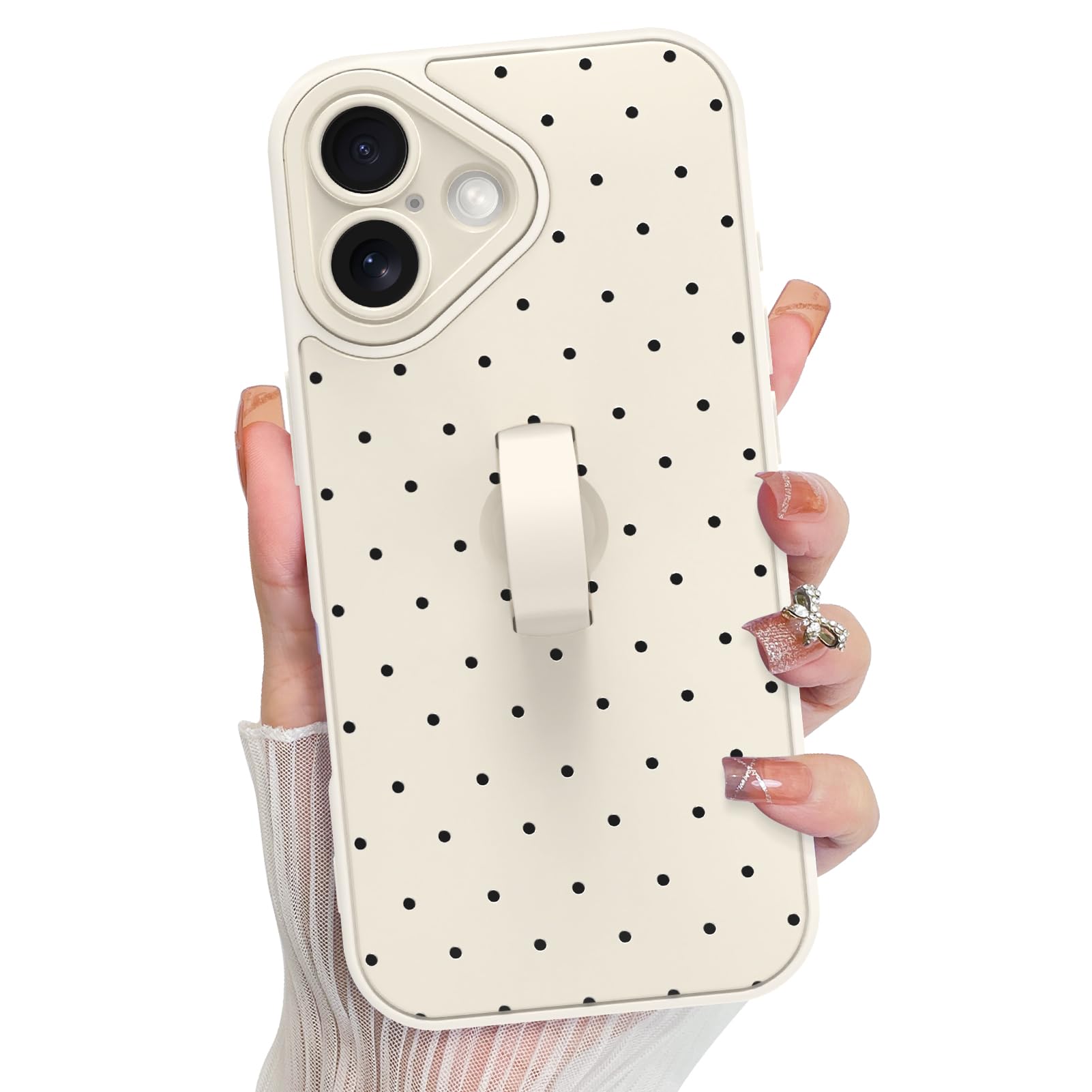 KANGHAR Compatible with iPhone 17 Case 2025, Silicone Spot Cute Pattern, Wristband Kickstand Camera Protection Soft Slim Cover f