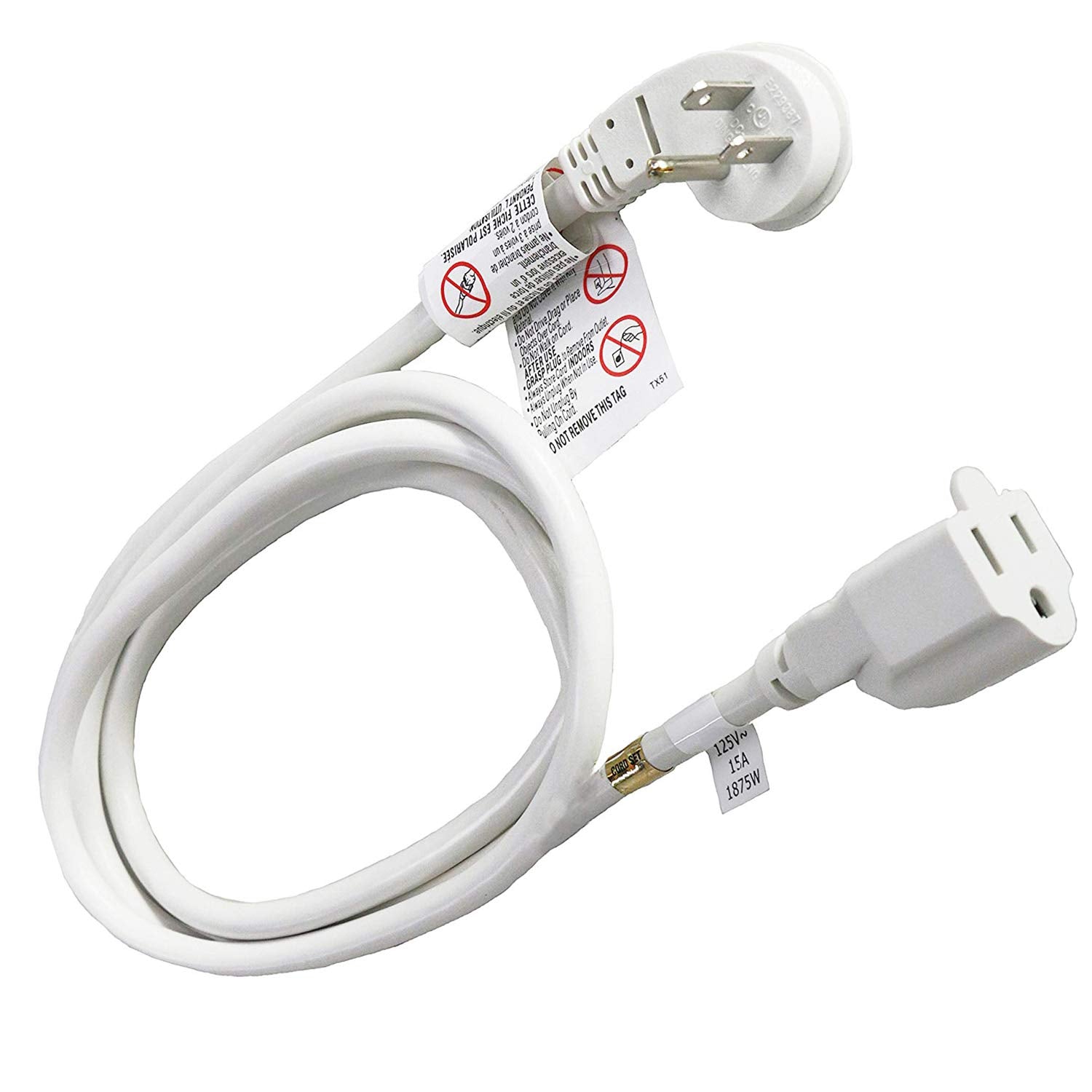 Firmerst 10 Feet 1875W Extension Cord Heavy Duty Low Profile White 15A