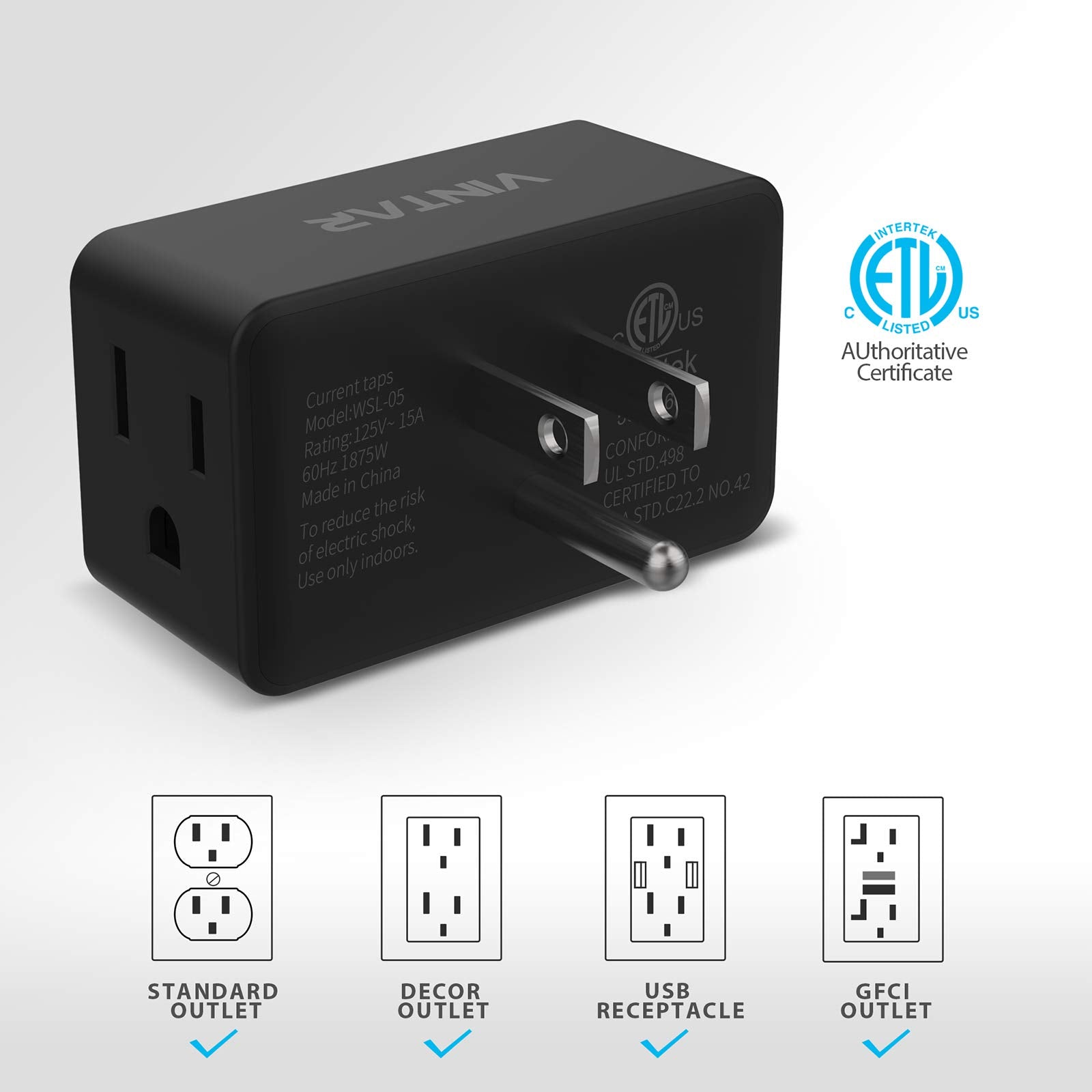 Multi Plug Outlet Extender, Vintar 3 Plug Outlet Adapter, Multiple Outlet Splitter, Grounded Wall Tap Adapter Power Plug Expande