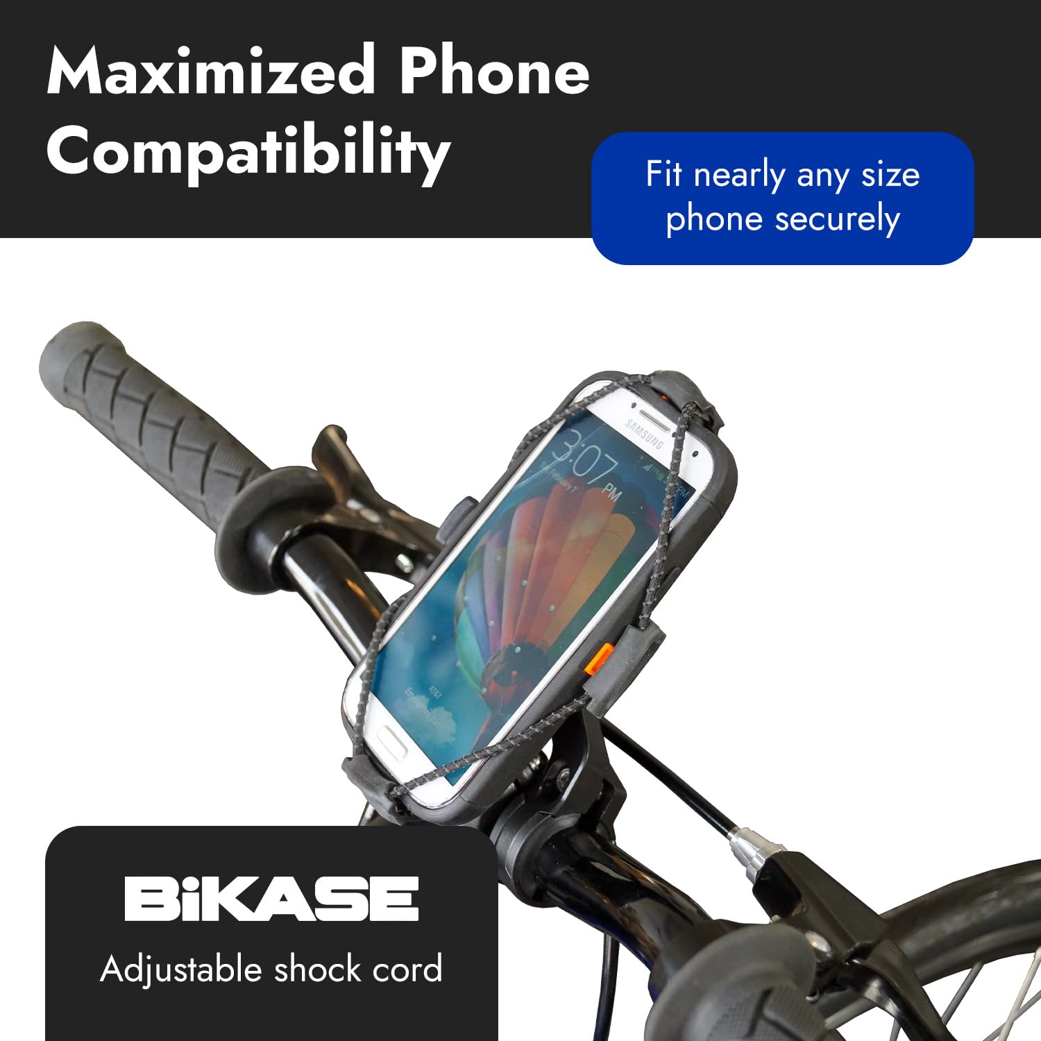 Bikase Elastokase Universal Bike Phone Mount, Flexible Rubber Handlebar Holder For Smartphones, Secure Shock Cord Grip, Fits Iph