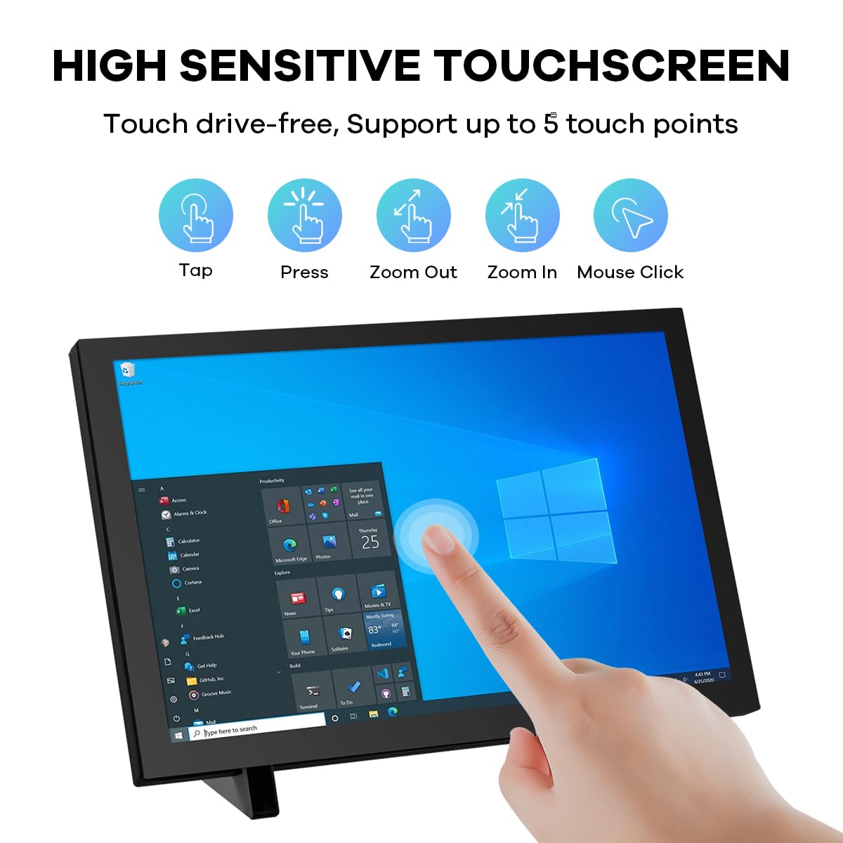 Hosyond 10.1'' Ips Lcd Capacitive Touchscreen Monitor Hdmi Display 1280X800 For Raspberry Pi 5/4/3B+ Xbox Ps4 Windows 7/8/10