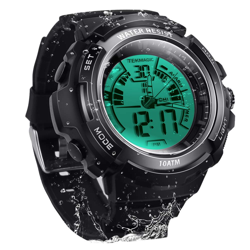 TEKMAGIC 10ATM Waterproof Digital Scuba Diving Watch 100m Underwater for Swimming and Running with Stopwatch and Luminous LCD Di