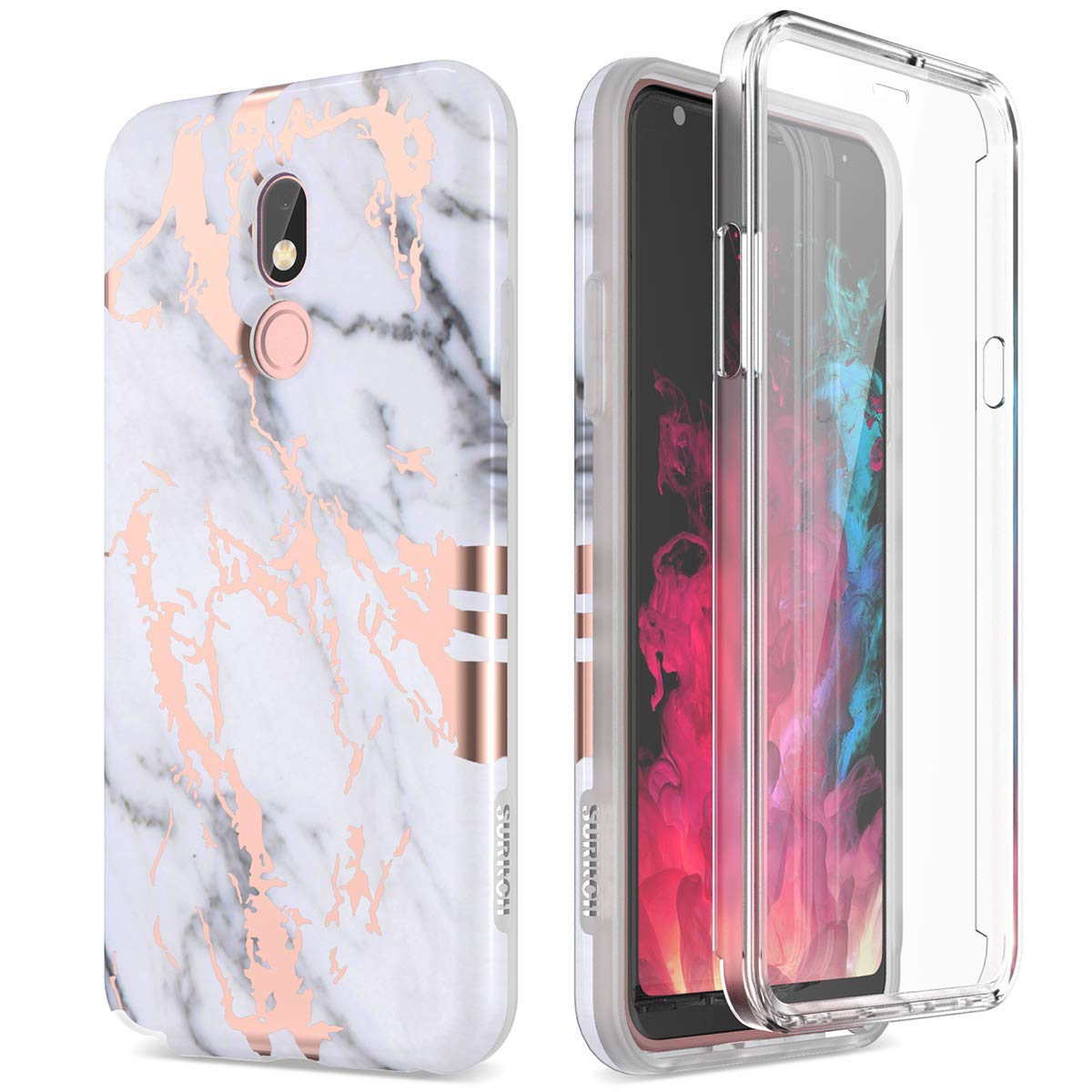 Suritch Case For Lg Stylo 5, [Built In Screen Protector] Cute Geometric Marble Soft Tpu Full Body Protection Shockproof Anti Scr