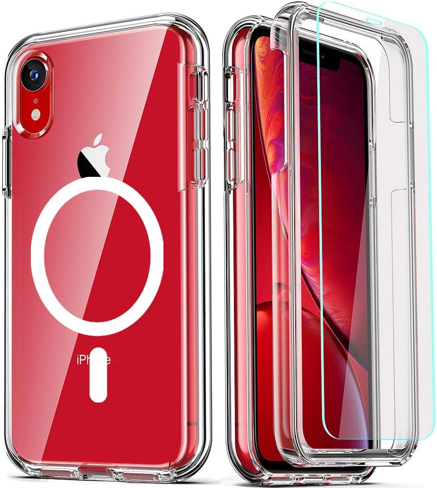 Coolqo Magnetic For Iphone Xr Case, With [2 X Tempered Glass Screen Protector] Clear [Compatible With Magsafe] Hard Pc+Soft Tpu