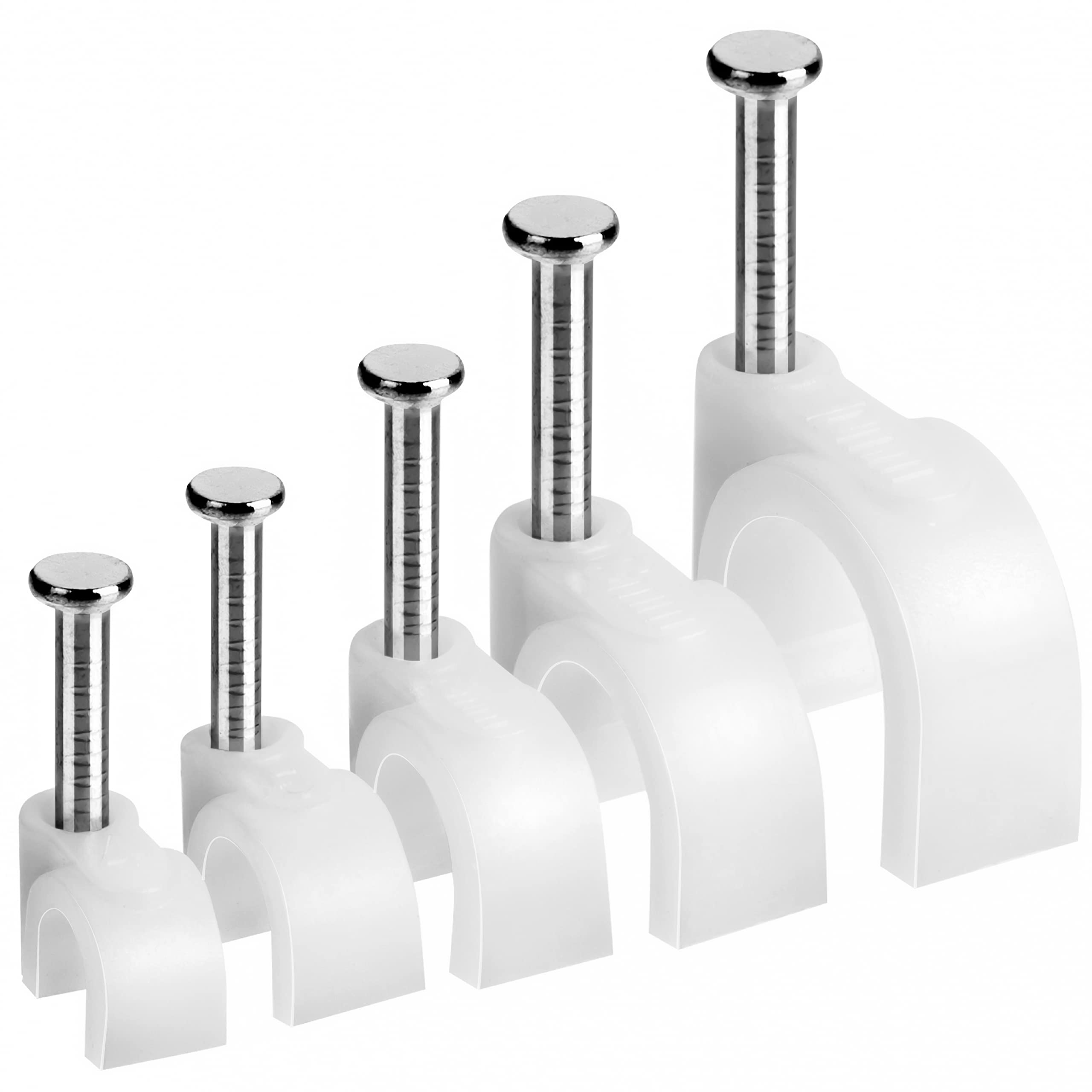 Bates  Cable Clips With Steel Nails, White, 360 Pcs, 4Mm 5Mm 6Mm 8Mm 10Mm, Wire Clips, Cord Clips, White Cable Clips, Ethernet C