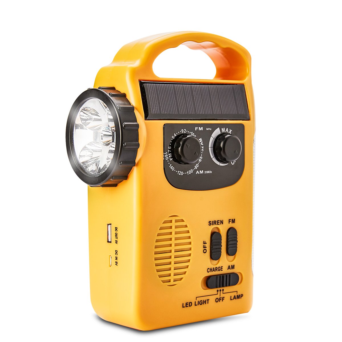 Hoshine Multi Functional 4 Way Powered Led Camping Lantern & Flashlight With Am/Fm Radio & Cell Phone Charger, Color Yellow