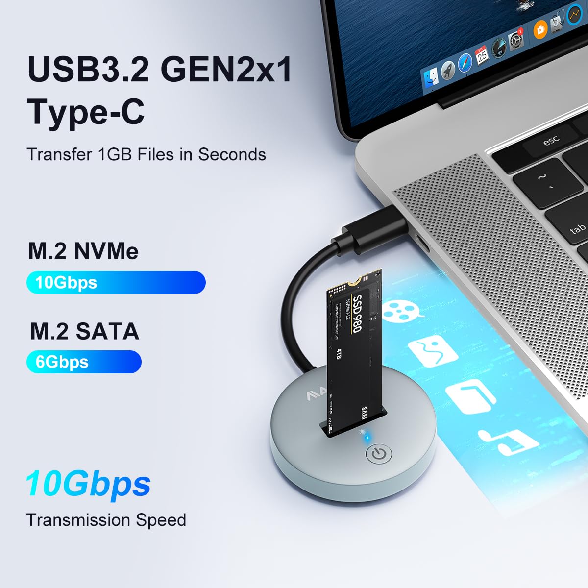 Maiwo M.2 Nvme Sata To Usb C Adapter, M.2 Pcie Nvme Ngff Sata Ssd Docking Station, Usb3.2 Gen2X1 10Gbps Speed With Uasp Trim, 4Tb Capacity, Tool Free M.2 Enclosure Case