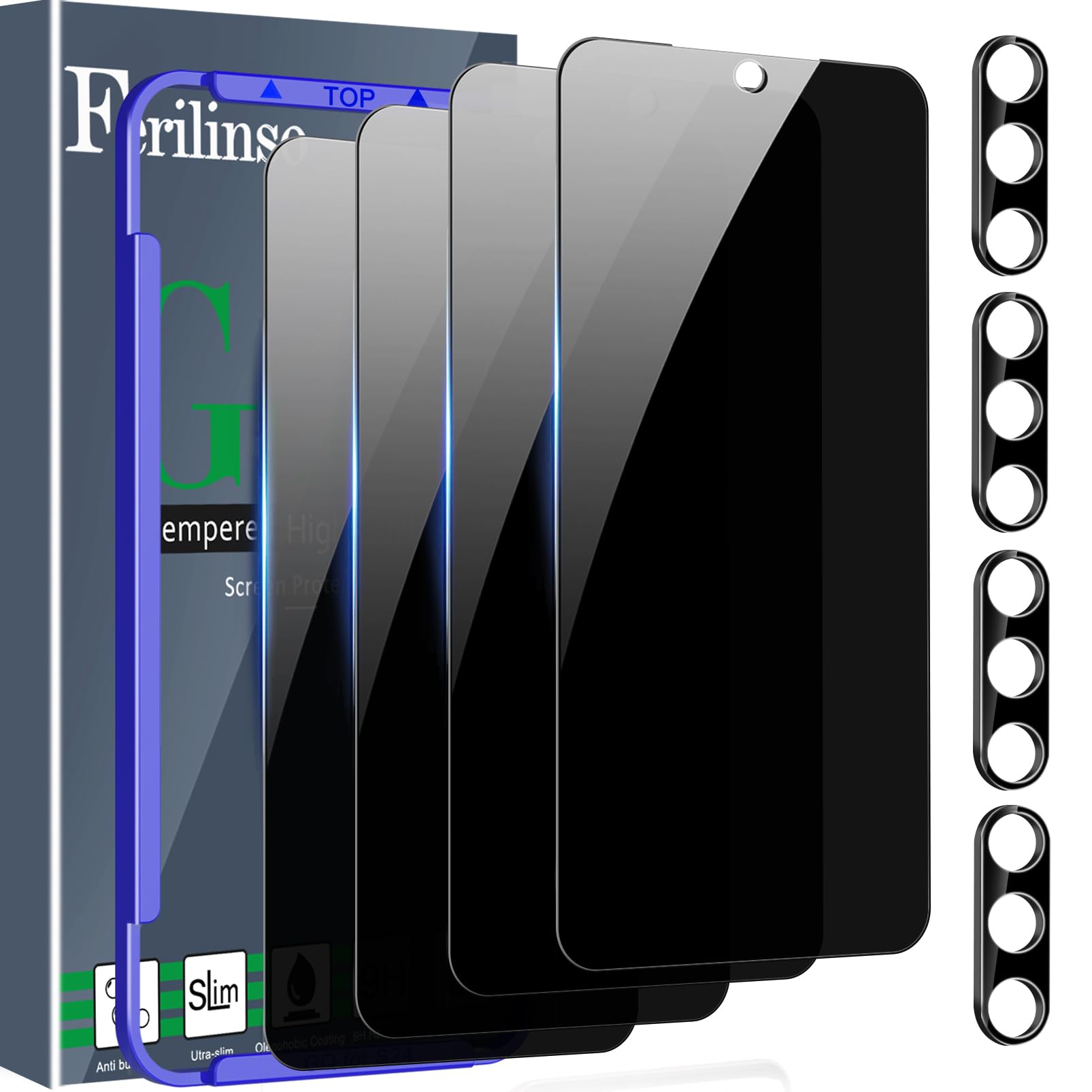 Ferilinso 4 Pack Privacy Screen Protector For Samsung Galaxy S24 Plus With 4 Pack Tempered Glass Camera Lens Protector Phone Cas