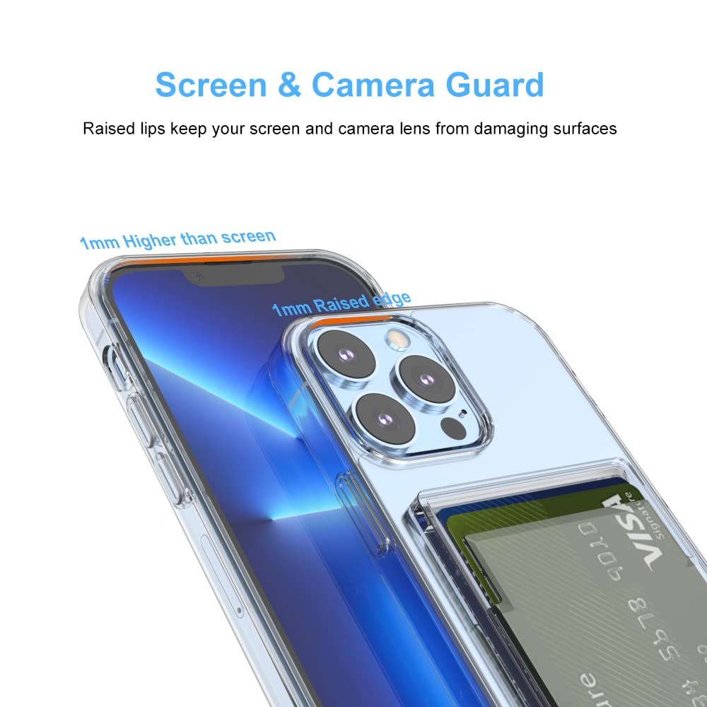 Wuwedo iPhone 13 Pro Max Clear Wallet Case Slim TPU+PC Anti-Yellowing with 2 Card Holder