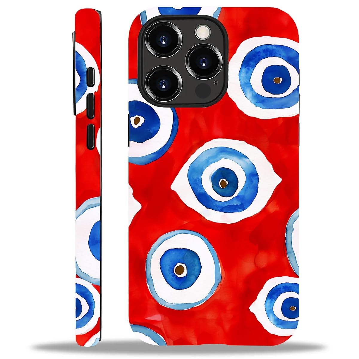 WANKBLC Compatible with iPhone 15 Pro Max Matte Case, Evil Eye Red Blue Pattern for Girl Full Body Design Soft Silicone Drop Sho