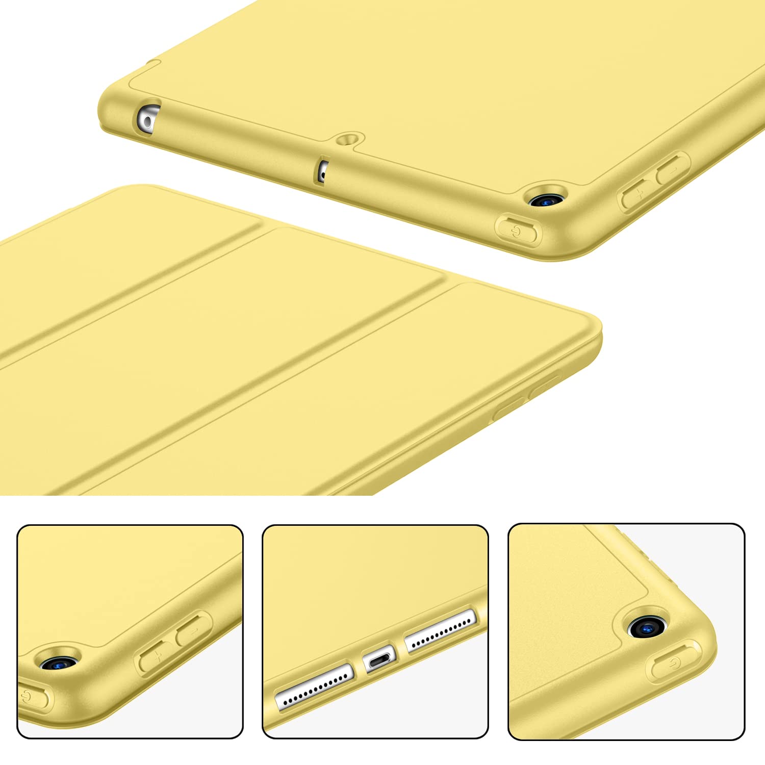 Imieet Ipad 9Th Generation Case 2021/Ipad 8Th Generation Case 2020 10.2 Inch With Pencil Holder, Ipad 7Th Gen 2019 Case With Soft Baby Skin Silicone Back, Auto Wake/Sleep Cover (New Yellow)