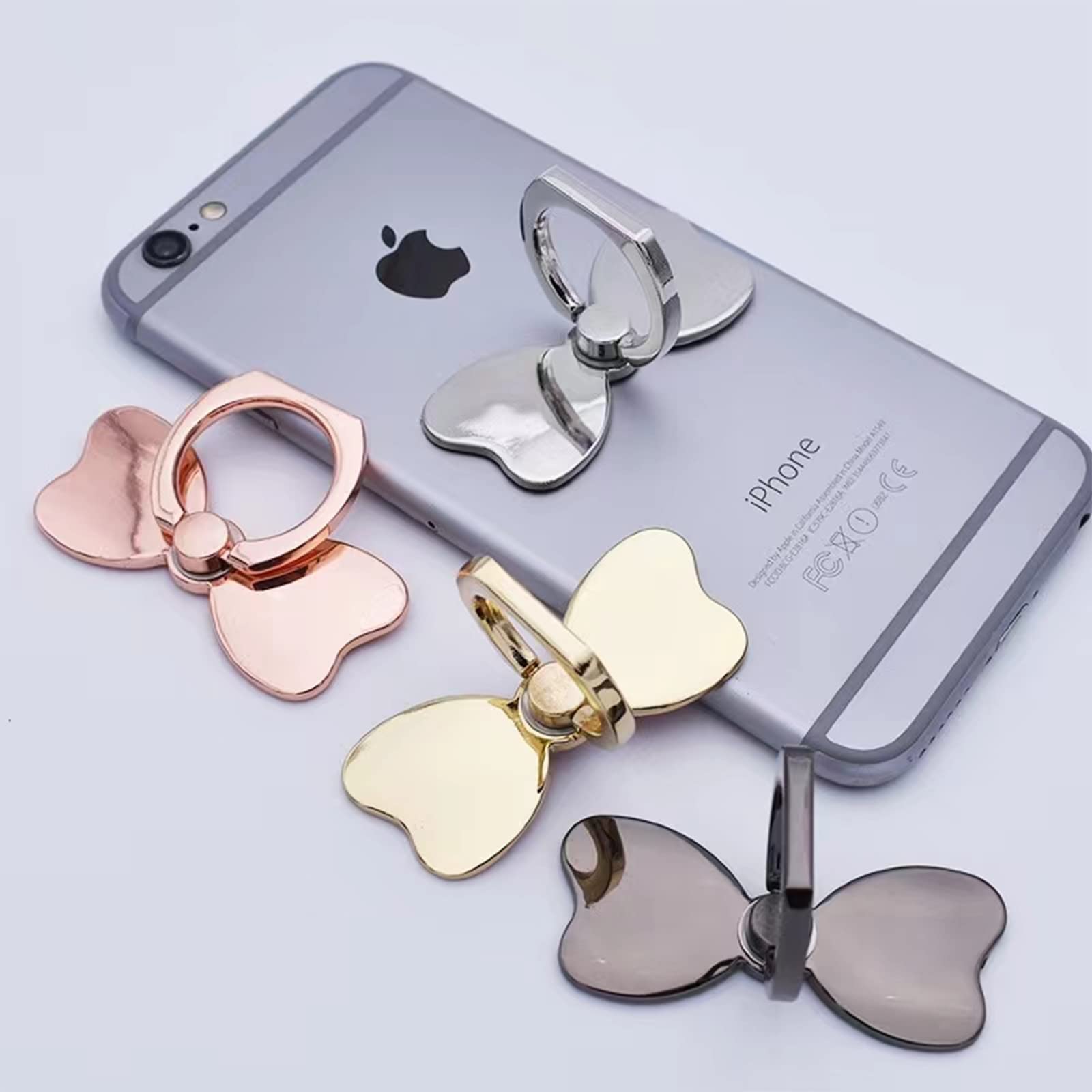 Cavdycidy Metal Butterfly Ring Holder For Cell Phone,Finger Ring Stability Holder Back Stand Car Mount Hook Kickstand Compatible