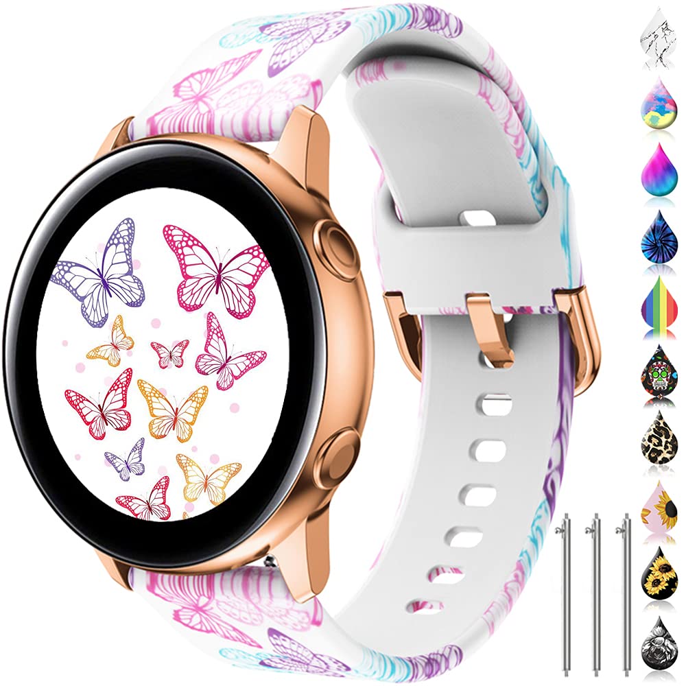 TOOLAIK Floral Bands Compatible with galaxy watch 7 6 5 4 Active 2 Watch Band 40mm /44mm,Active Watch Band 40mm, 20mm Silicone W