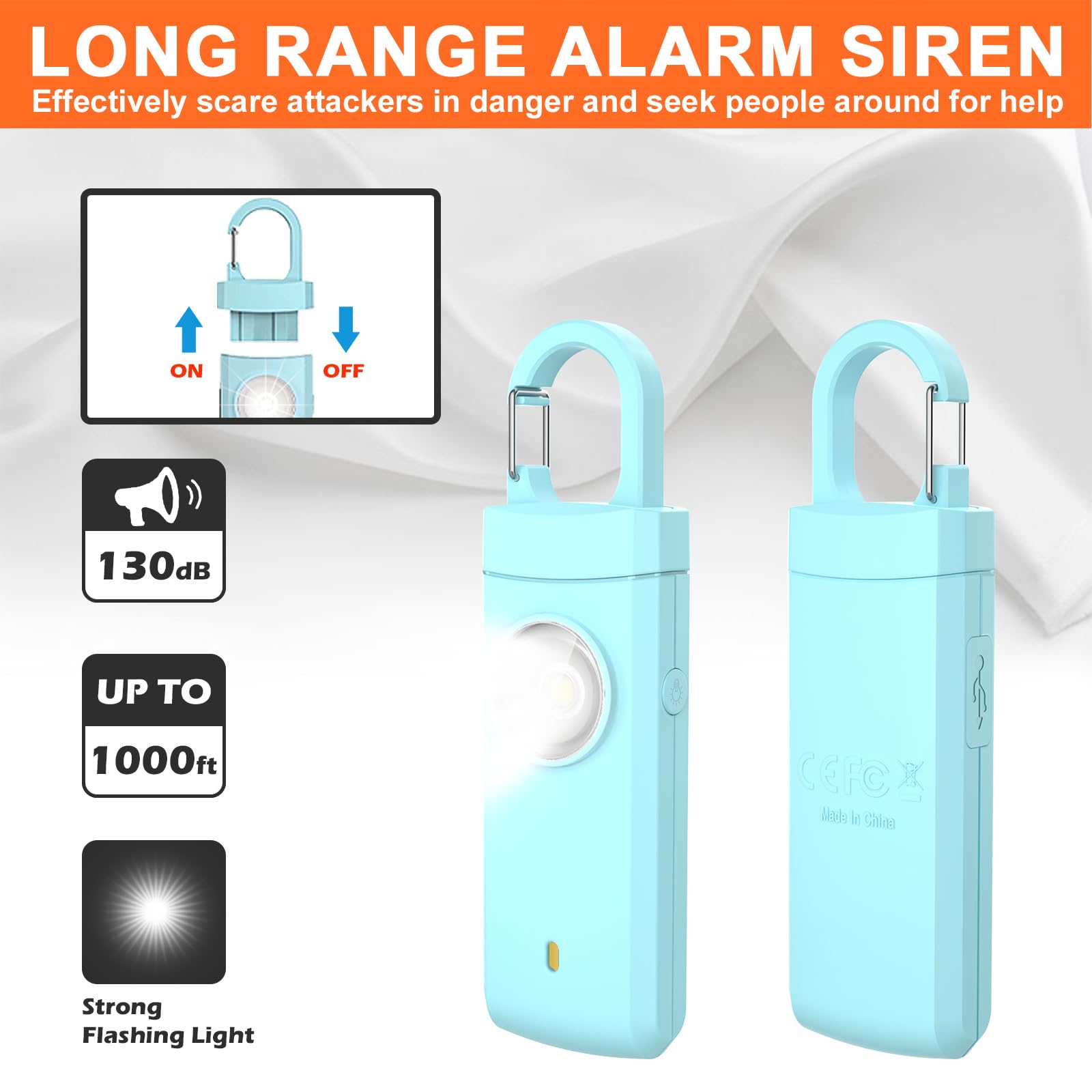 4 Pcs Self Defense Usb Rechargeable Alarm,130 Db Loud Siren With Led Strobe Light,Keychain Design For Easier Carrying, Personal