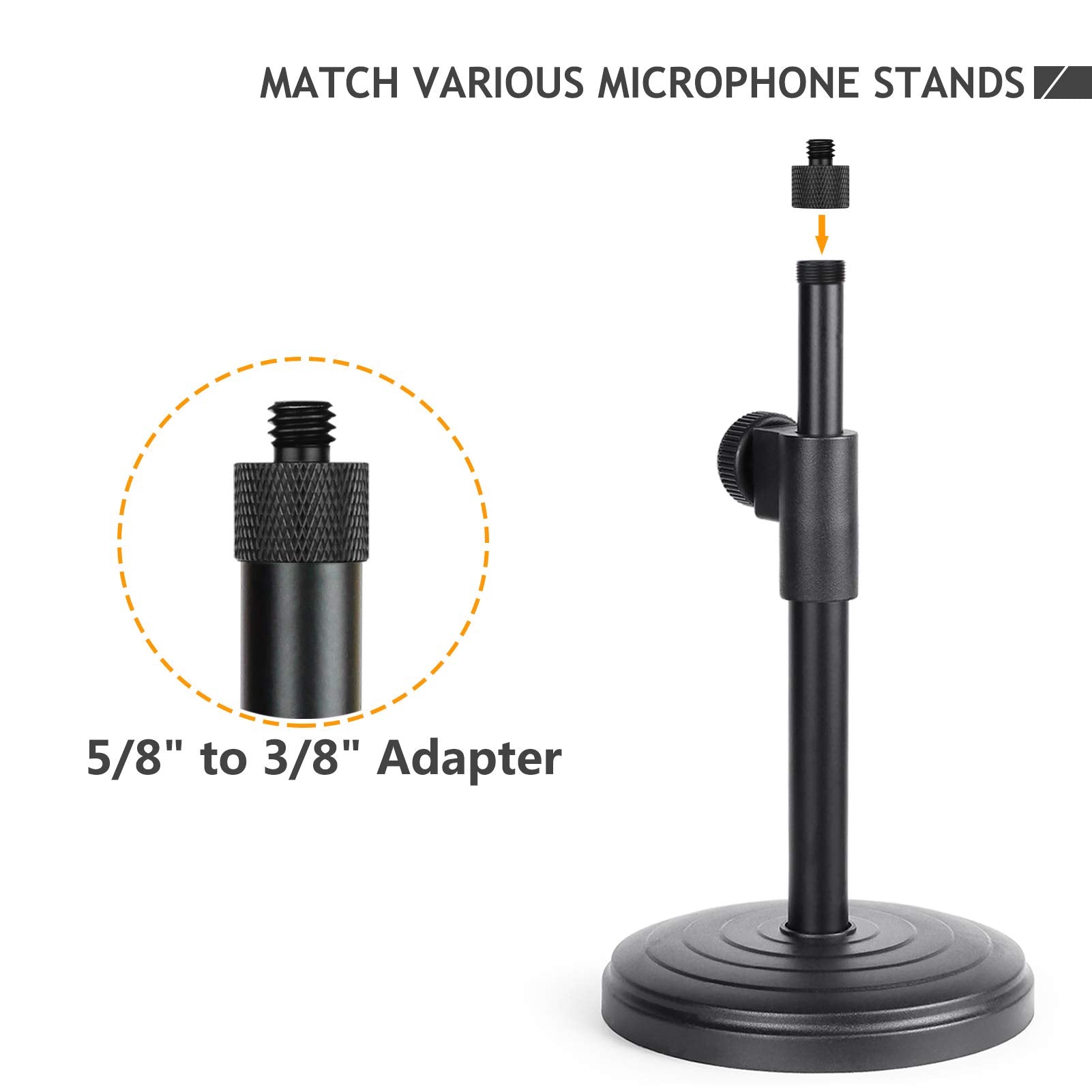 Frgyee Mic Stand Adapter 5/8 Female To 3/8 Male Screw Adapter Thread For Microphone Stand Mount To Camera Tripod Adapter 2 Pack