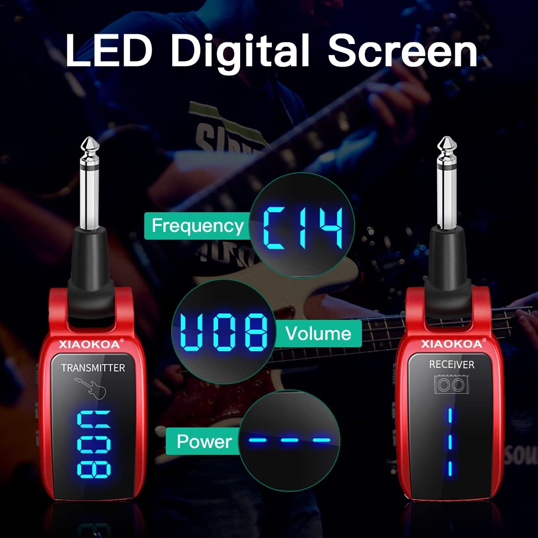 Wireless Guitar System,Xiaokoa Uhf Wireless Guitar Transmitter Receiver 164Feet Range With Hd Led Screen For Electric Guitar Bas