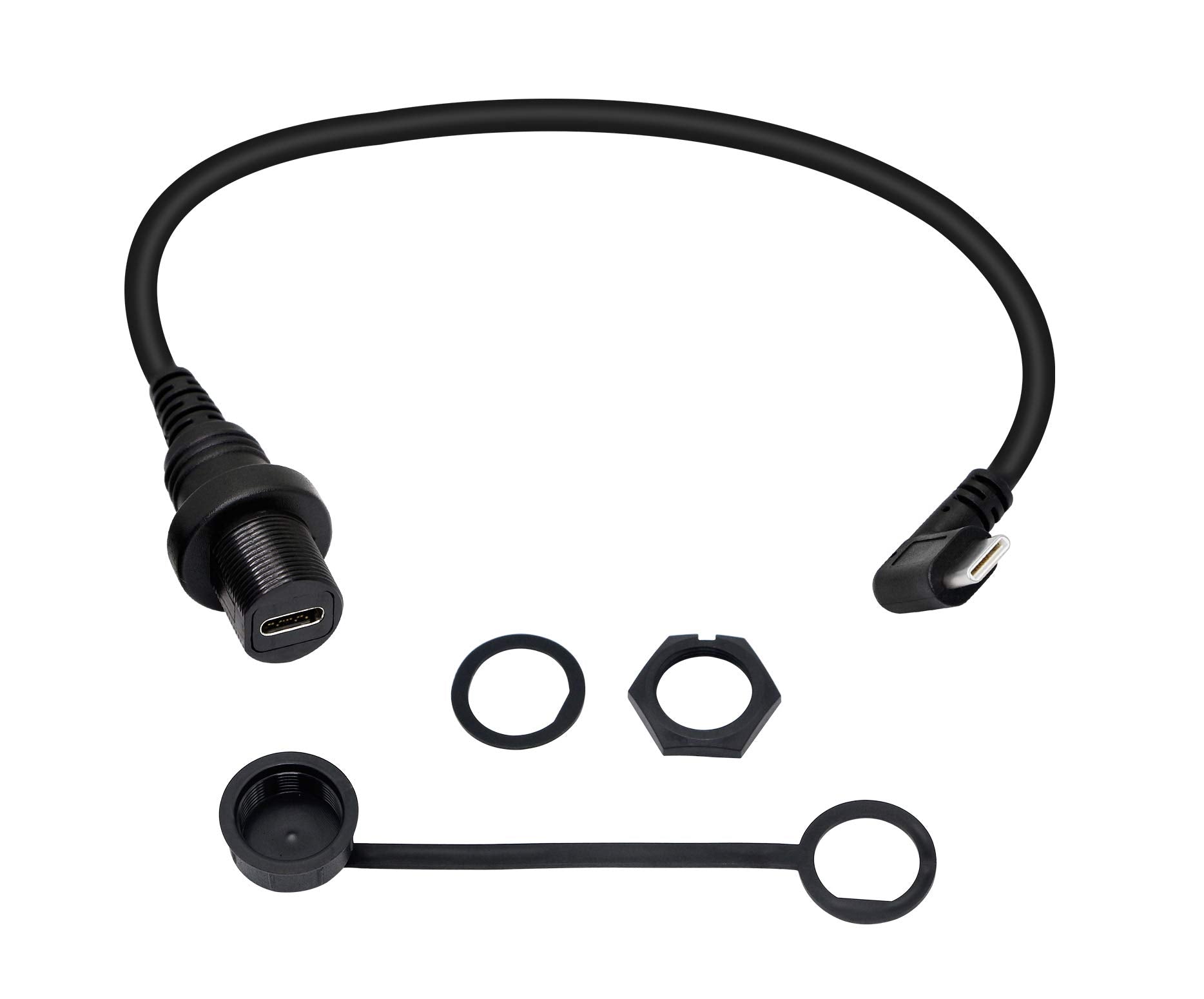 Cerrxian 30Cm Right Angle Usb Type C 2.0 Car Mount Dash Flush Waterproof Extension Cable For Car, Boat, Motorcycle, Truck Dashbo