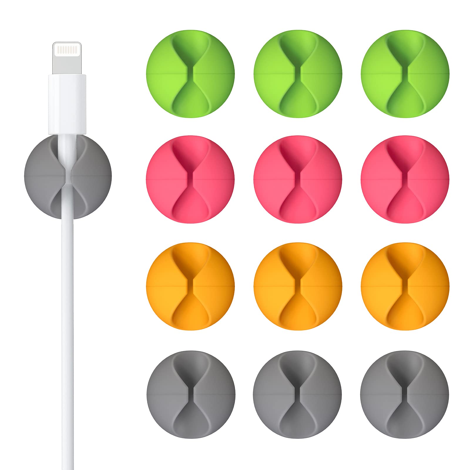 12 Pack Cable Clips, Znben Cable Holder For Desk Cord Organizer Adhesive Cord Management Charger Wire Holder Clips For Desk, Home, Office, Car, Cubicle, Nightstand Colorful