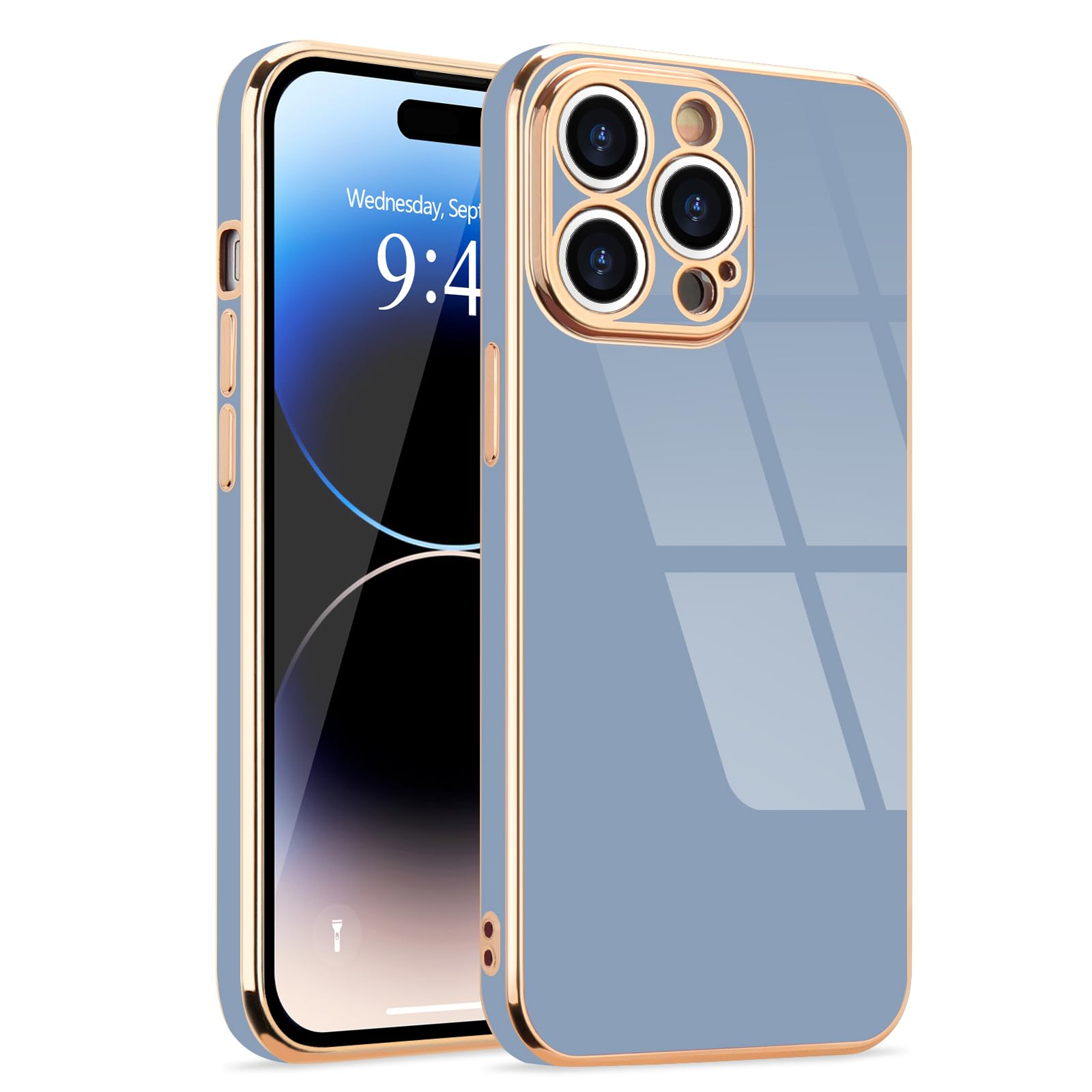 Lafunda For Iphone 14 Pro Max Case, Cute Slim Soft Silicone For Women Girls Luxury Pretty Plating Bumper Cover Camera Protective